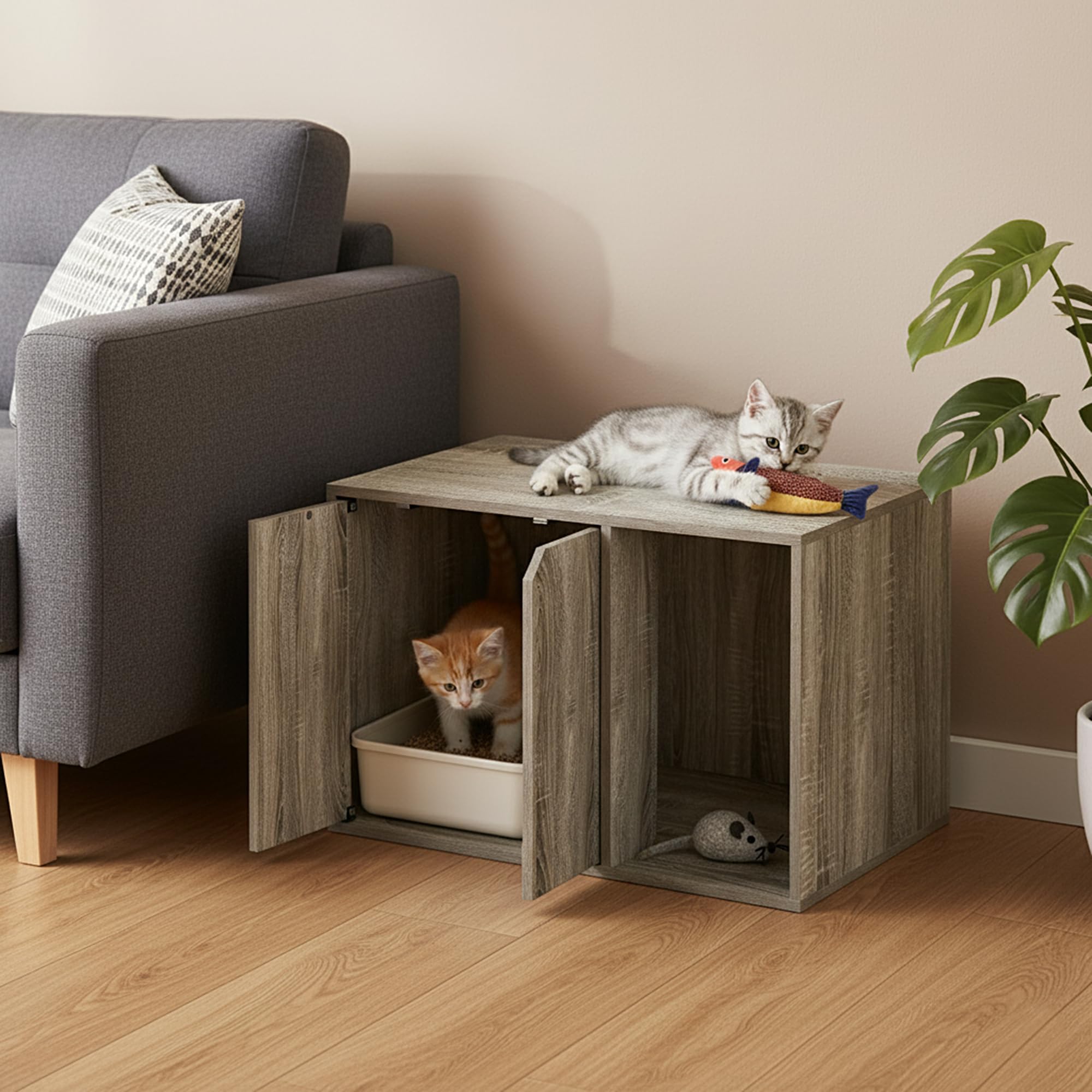 Furinno Peli Small Litter Box Enclosure, French Oak Grey