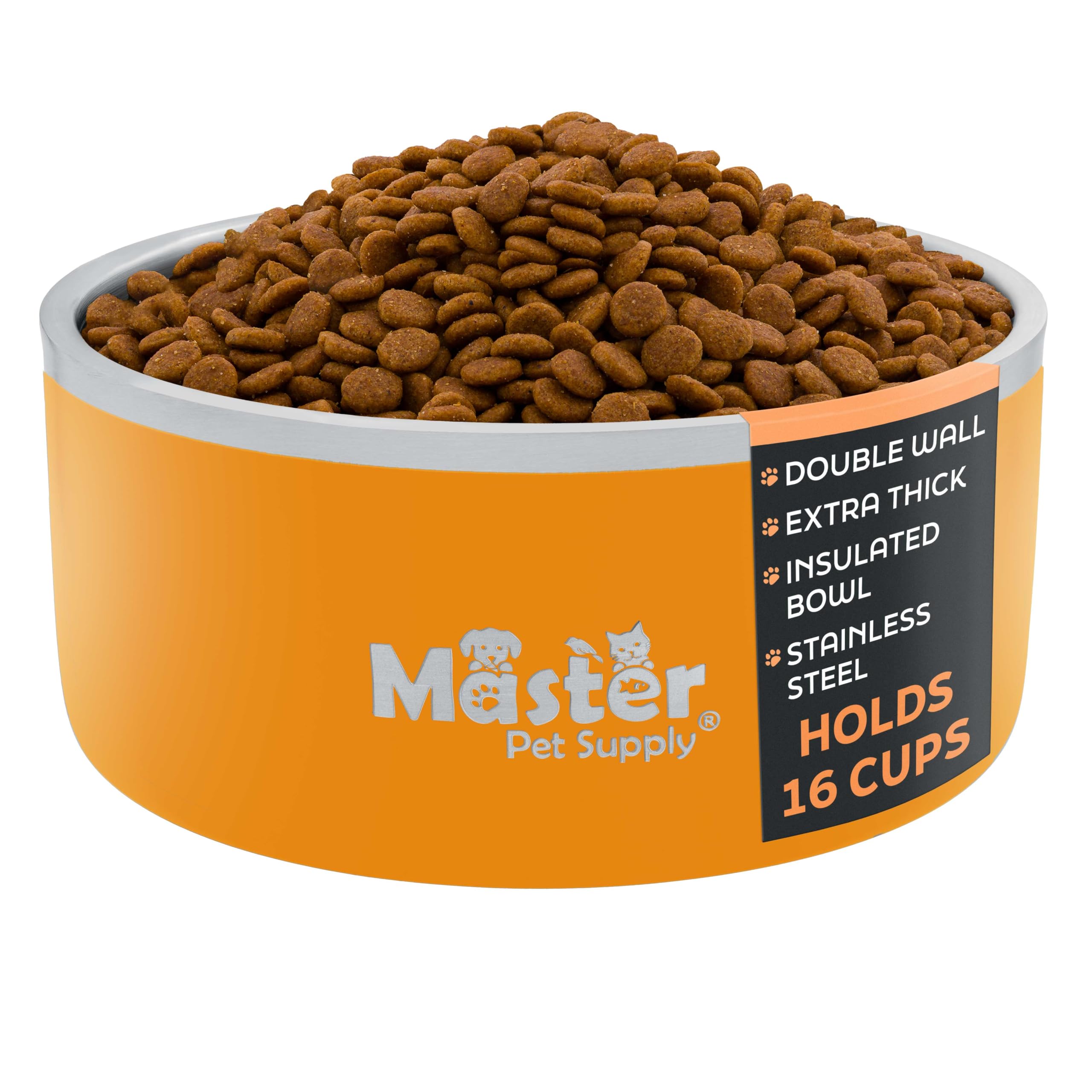 Master Pet Supply Stainless Steel Dog Bowls - 128 oz, Heavy Duty - Mango Tango, Double Wall Extra-Thick Insulated, Non-Slip Pet 