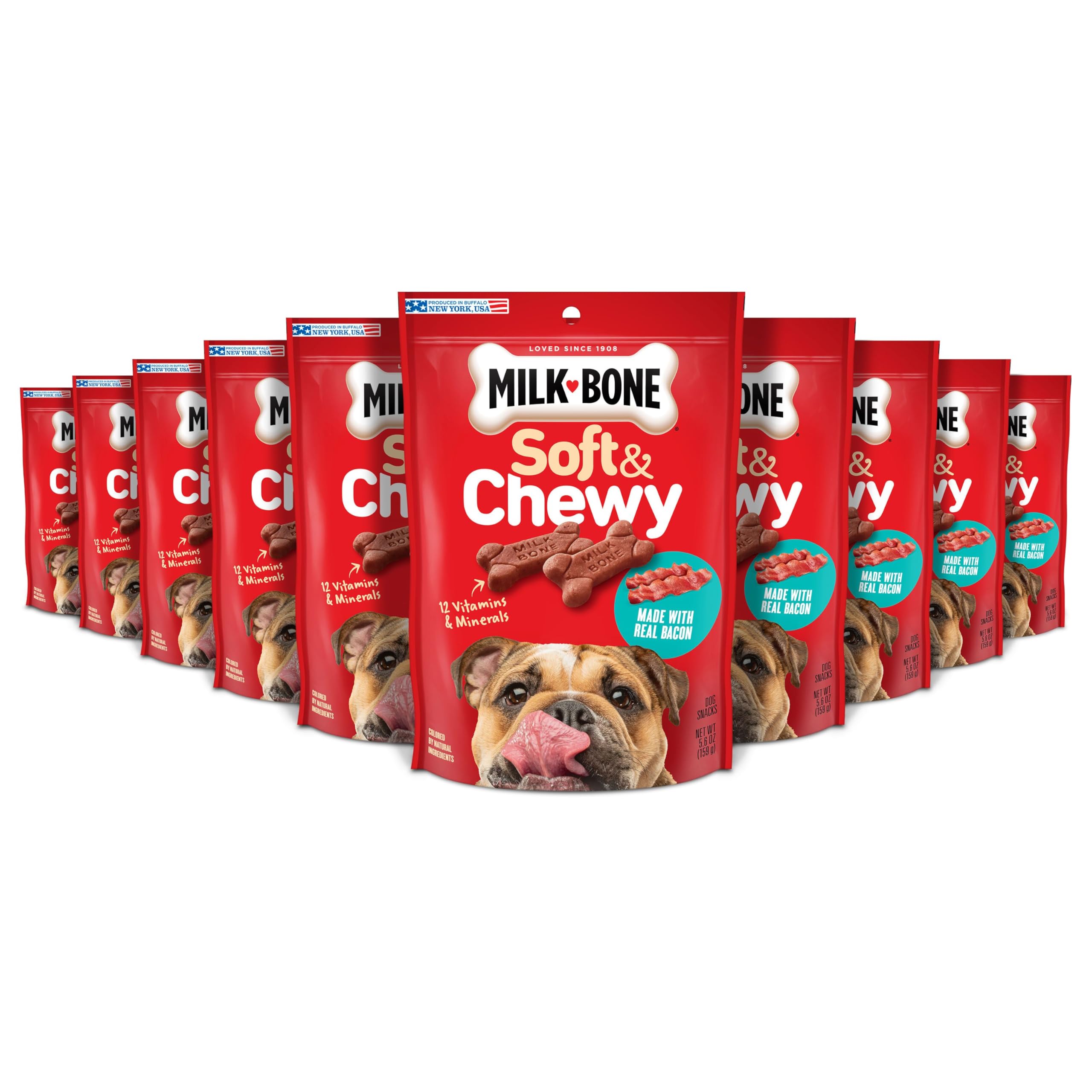Milk-Bone Soft & Chewy Dog Treats, Bacon Recipe, 5.6 Ounce (Pack of 10), Made with Real Bacon