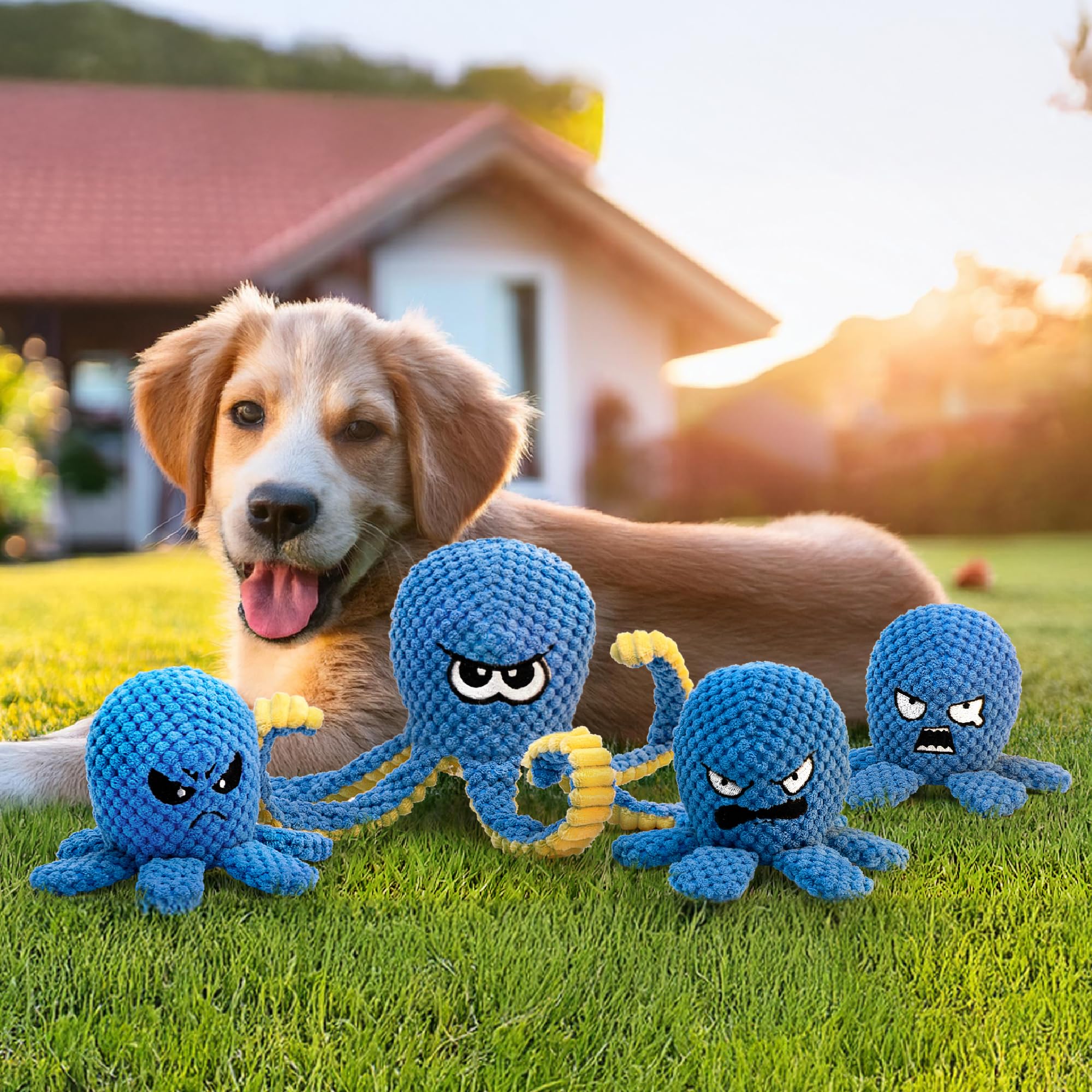 Interactive Dog Toys Octopus, 4 Pack Squeaky Hide And Seek Large Dog Toys to Keep Them Busy, Tough Plush Chew Toy, Tug of War Do