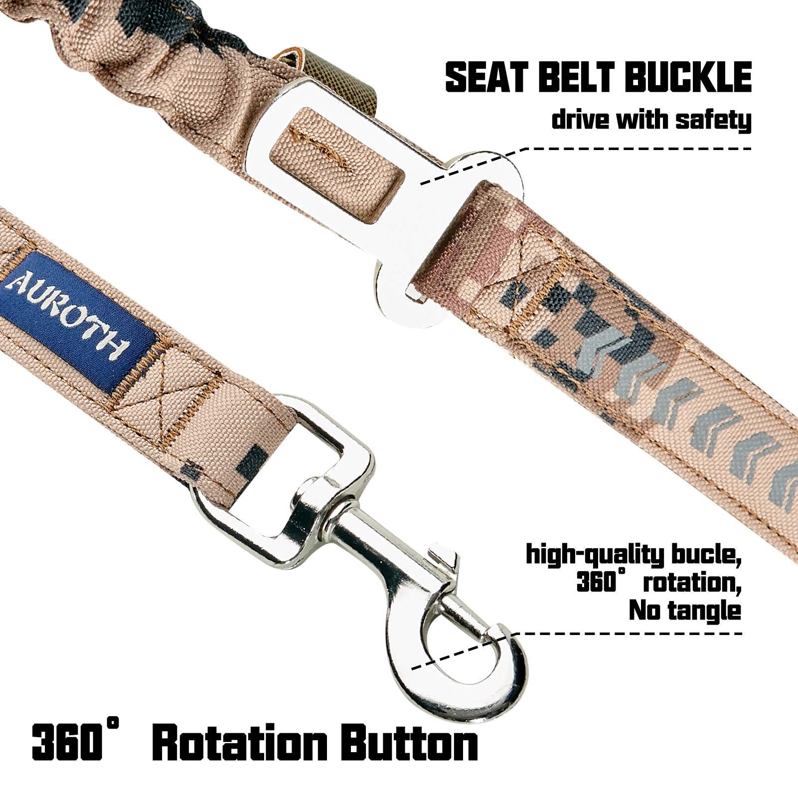 Auroth Heavy Duty Dog Leash - Bungee, No Pull For Shock Absorption, Desert Camo For Medium Large Breeds, 6Ft, 2 Padded Handles