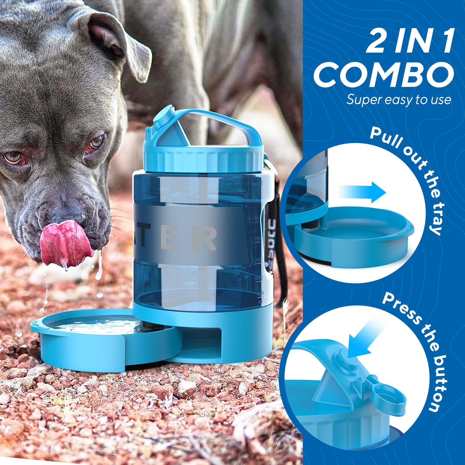 Dog Water Bowl Dispenser 77Oz, Large Pet Dog Water Bottle Portable With Pull-Out Travel Water Bowl For Dogs, Portable Water Bowl For Dogs On The Go, Camping Essentials Hiking Traveling Accessories