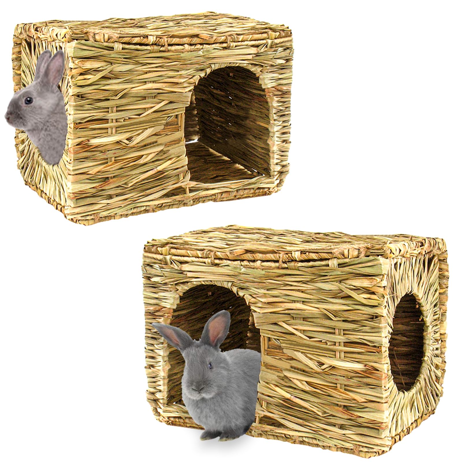 Hercocci Extra Large Grass House For Rabbit, Foldable & Comfortable - Small Animal Hut Play Hideaway Bed Hay Mat Chew Toy For Bu