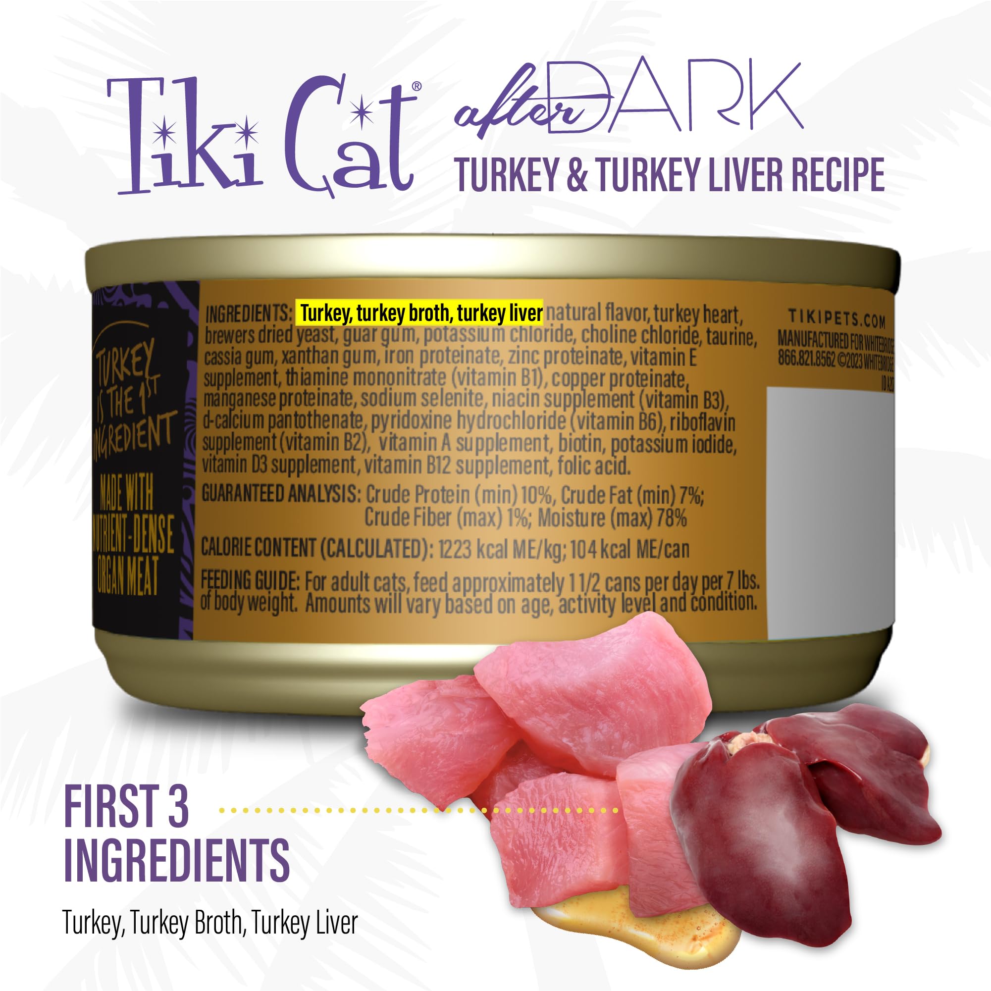 Tiki Cat After Dark Soft Pate, Turkey & Turkey Liver, High-Protein and 100% Non-GMO Ingredients, Wet Cat Food for Adult Cats, 3