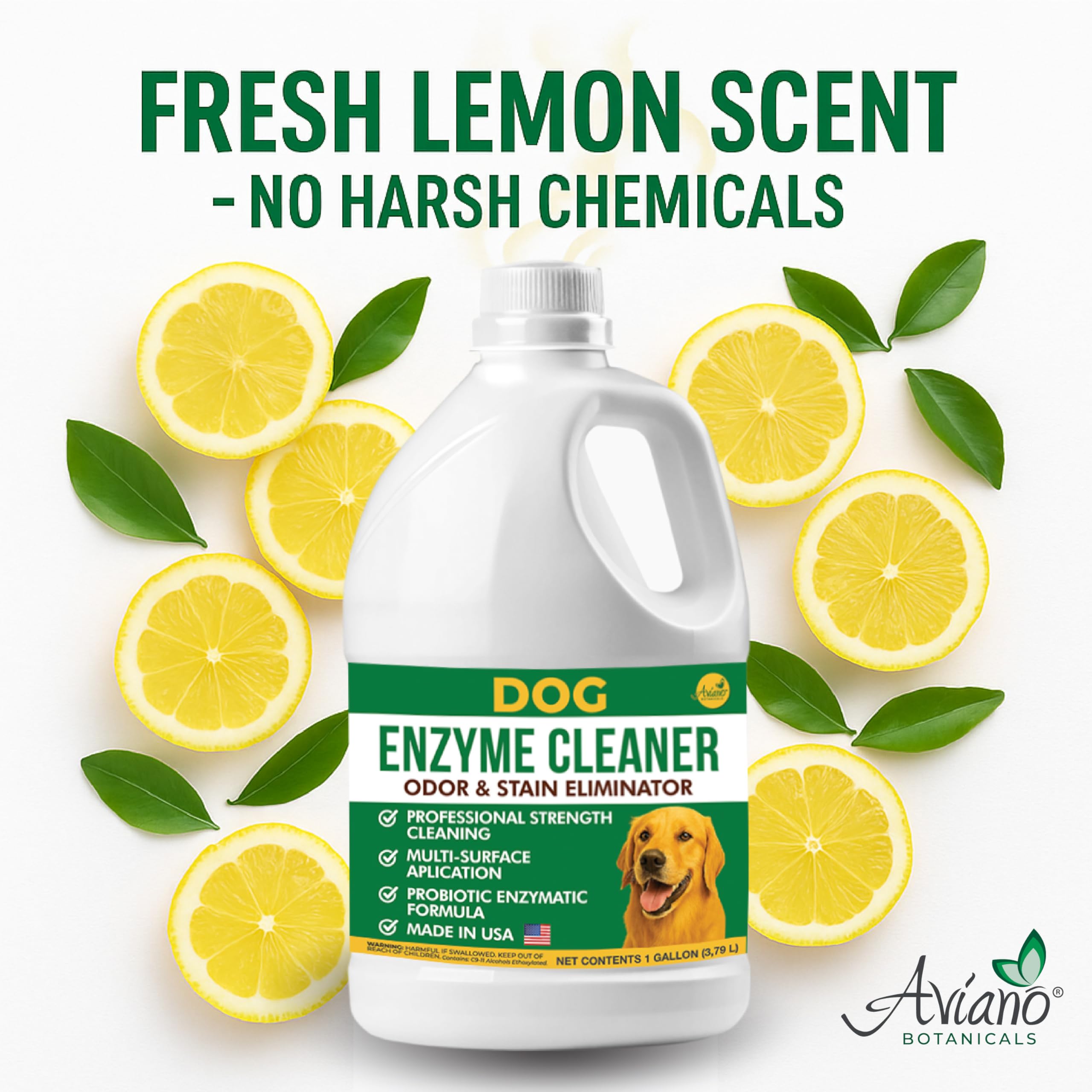 Aviano Enzyme Cleaner for Dog - 1 Gallon - Made in USA - Pet Urine Enzyme Cleaner for Tile, Hardwood, Furniture, Bedding, and Dr