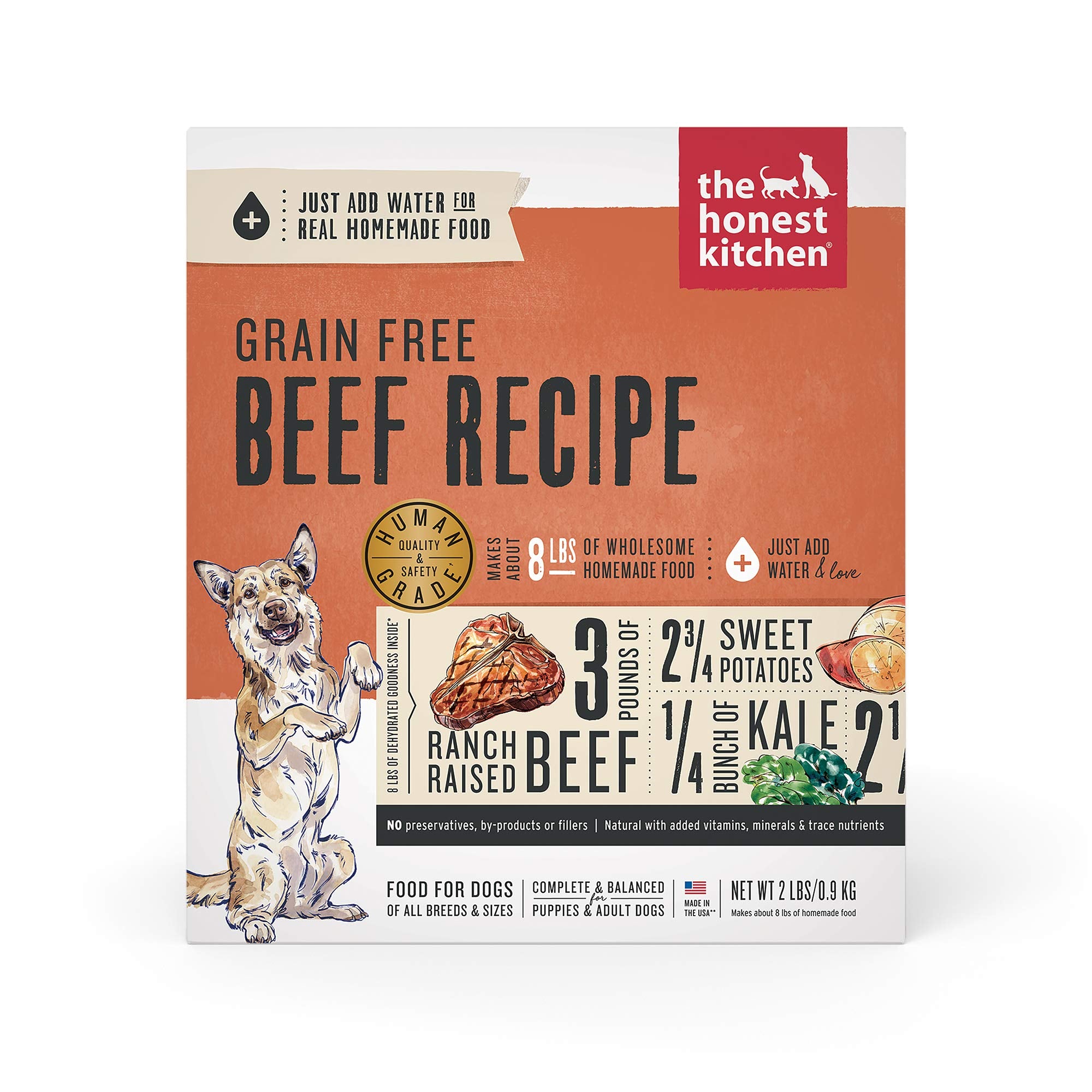 The Honest Kitchen Human Grade Dehydrated Grain Free Dog Food - Complete Meal or Dog Food Topper - Beef 2 lb (makes 8 lbs)