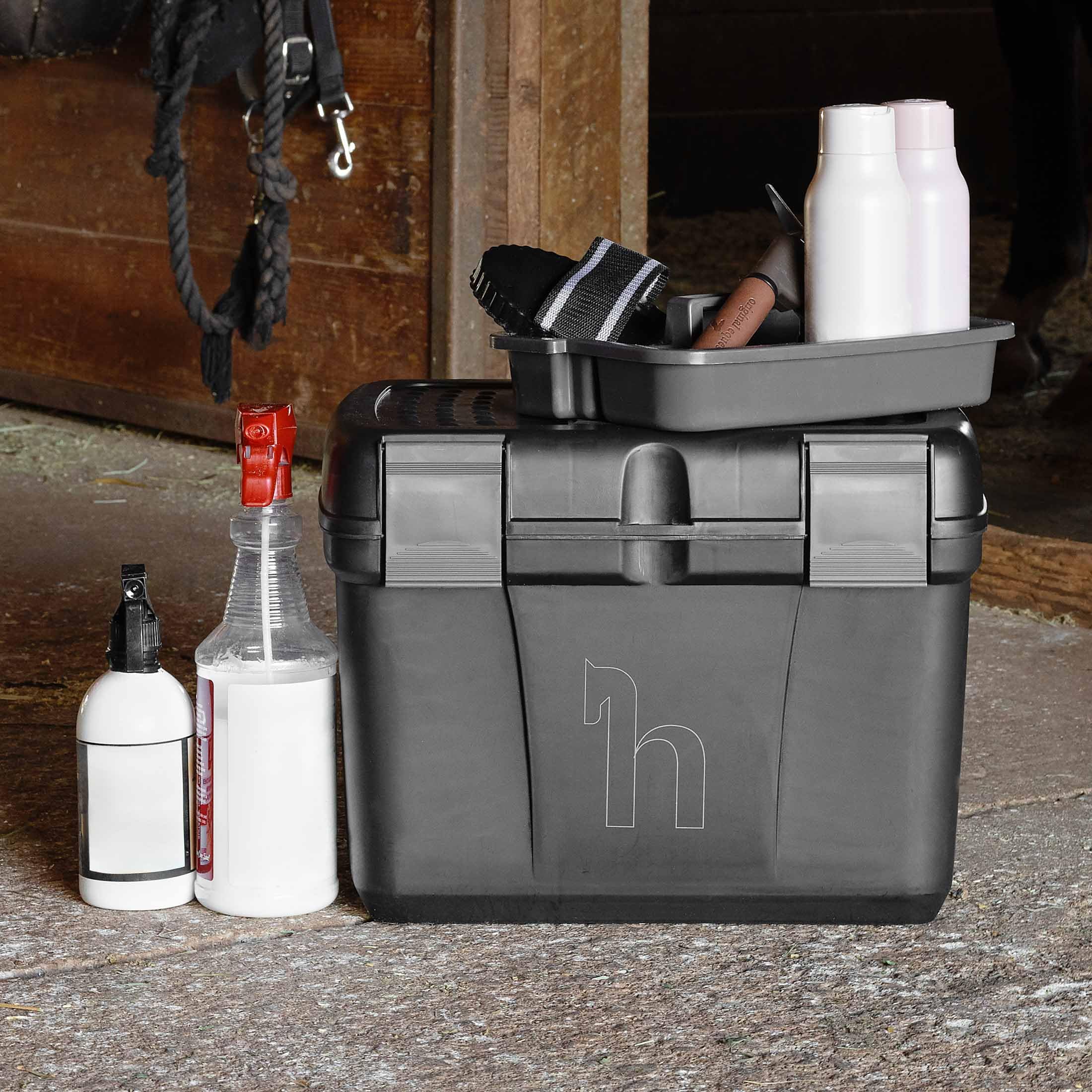 Horze Smart Grooming Box For Horses, Dogs, Cats With Removable Tray | Non-Slip, Crack Resistant | 16'' X 12'' X 12'' - Black - O