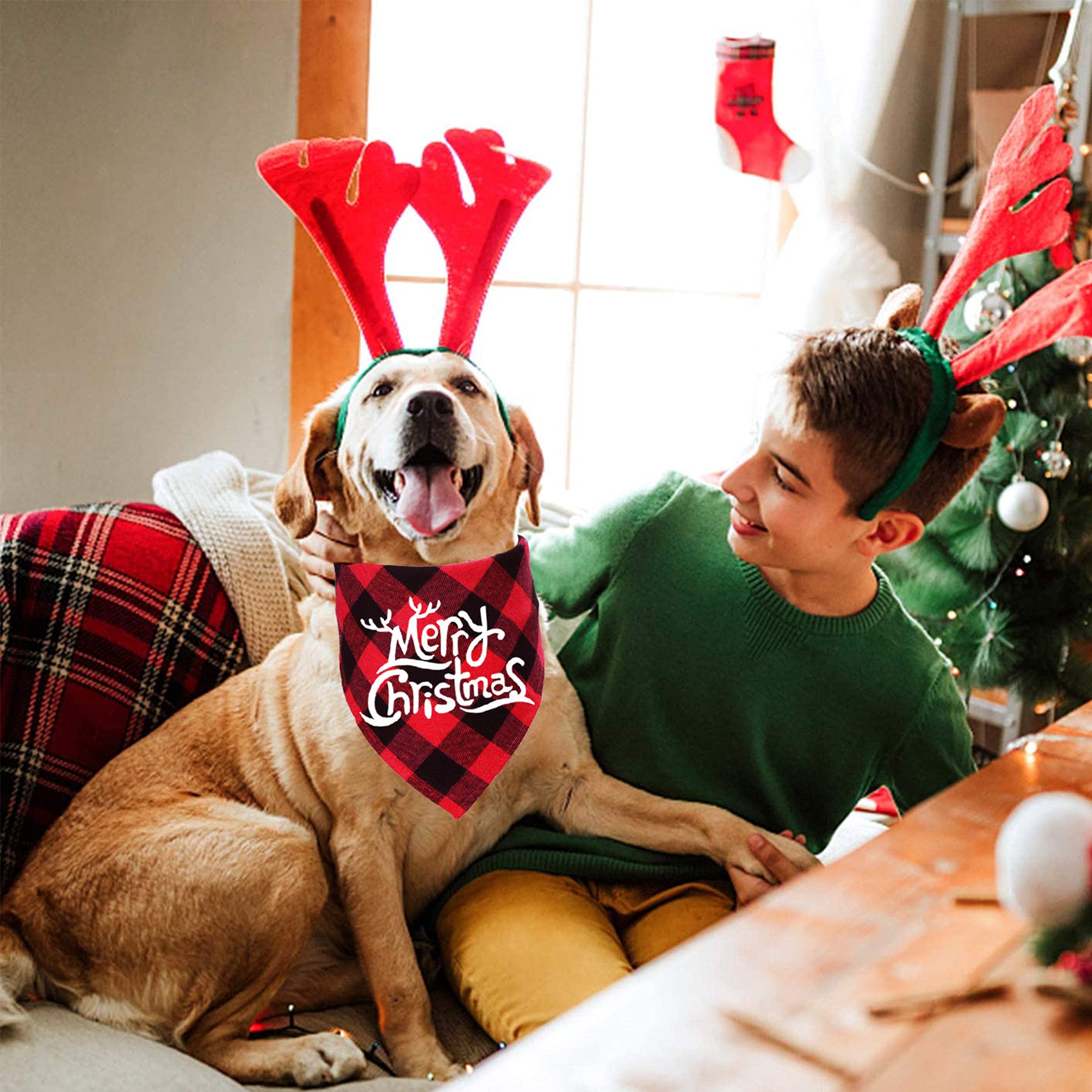 Stmk Holiday Plaid Dog Bandanas, Halloween Thanksgiving Day Christmas Trick Or Treat Turkey Taster Merry Christmas Dog Bandana For Halloween Thanksgiving Day Christmas Dog Puppy Costume Decorations