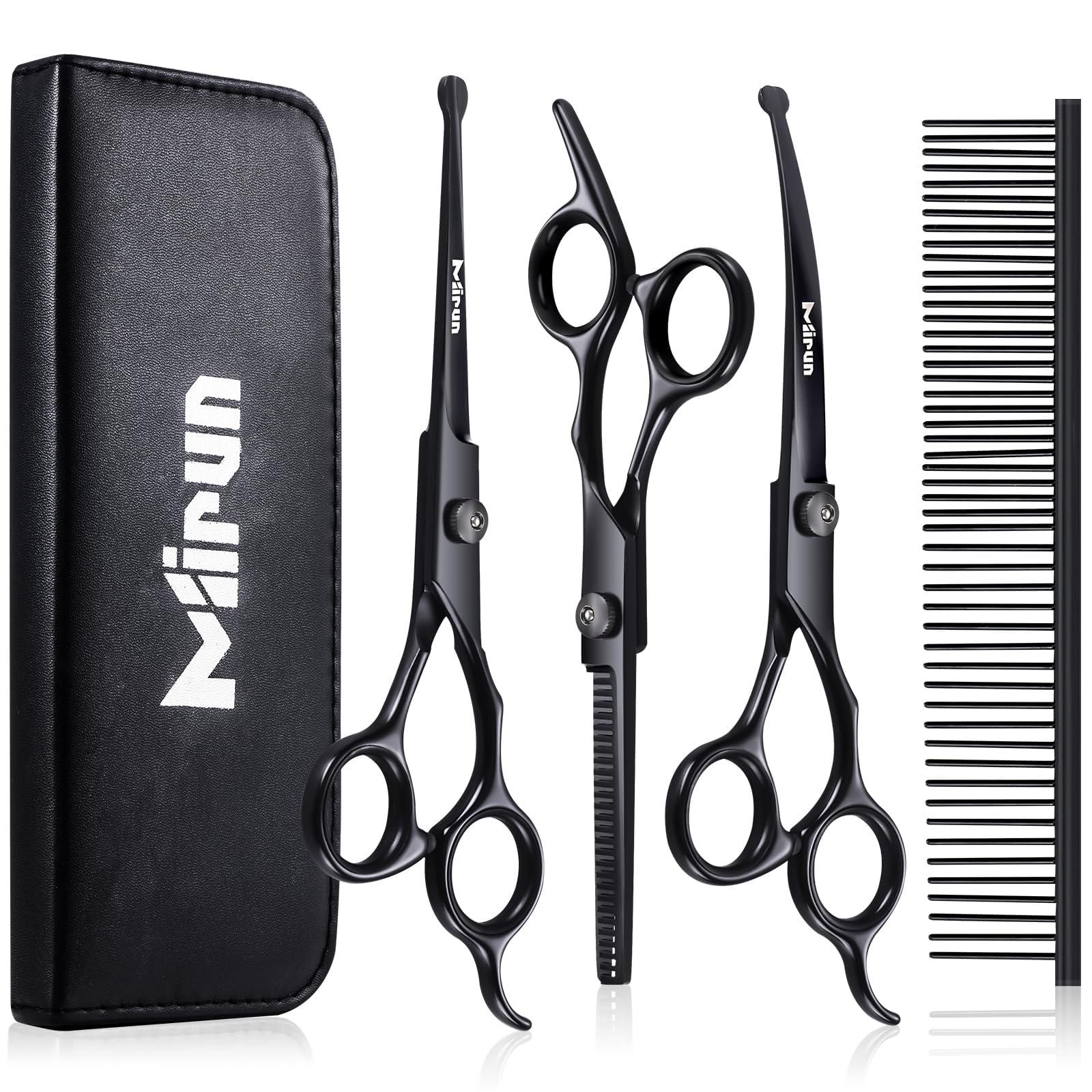 Dog Grooming Kit, 5-In-1 Titanium-Plated Stainless Steel Dog Grooming Scissors, Dog Scissors For Grooming With Safety Round Tip,