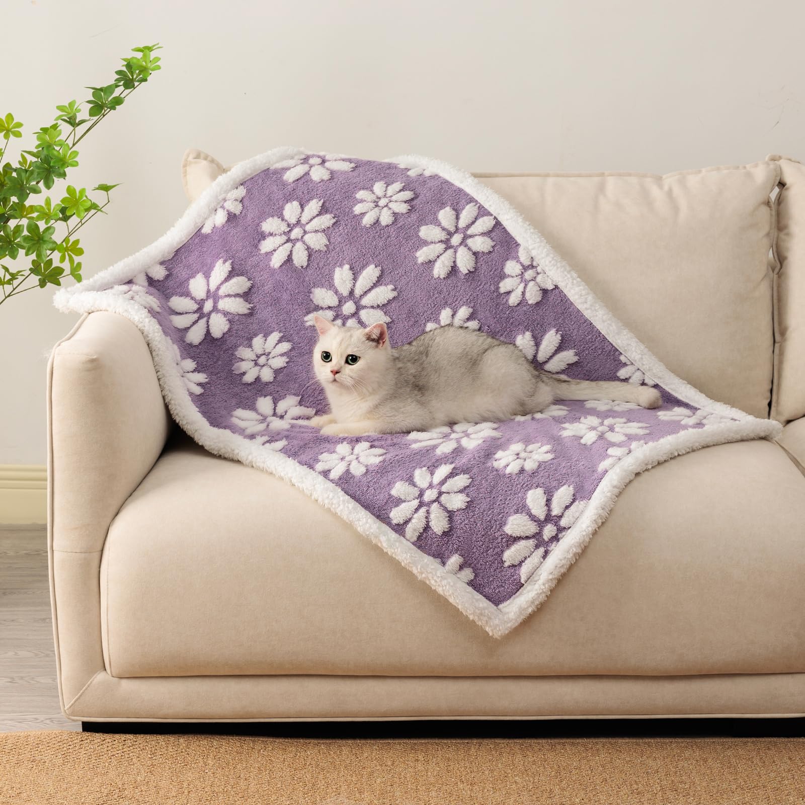 Yaning Waterproof Blanket For Dog Puppy Cat, Cute 3D Textured Flower Dog Blanket For Bed Couch Sofa, Soft Liquid Pee Proof Pet F