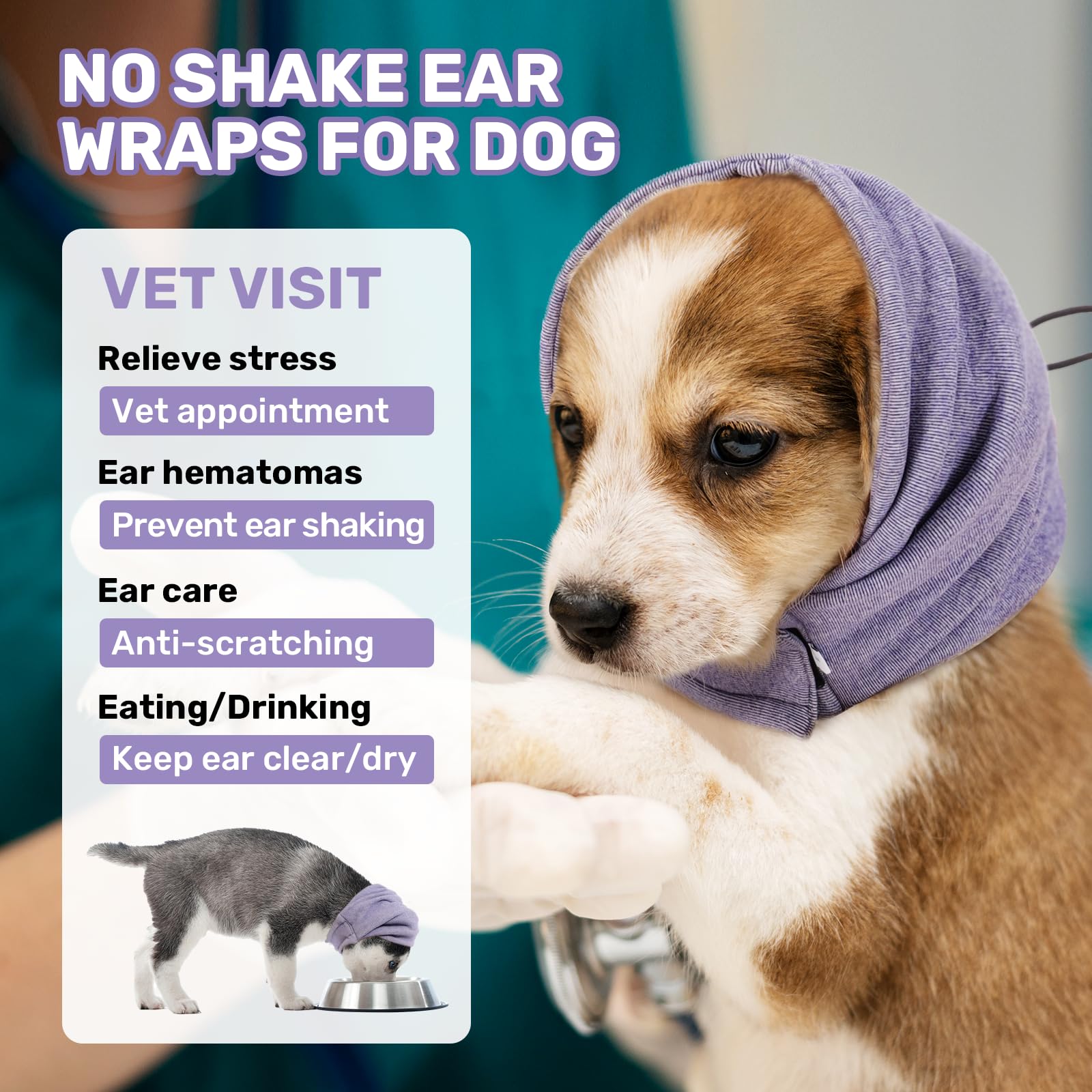 LEOTRAG Dog Calming Hoodie, No Shake Ear Wraps for Dogs, Adjustable Dog Ear Muffs for Noise Protection, Ear Wrap Head Cover for