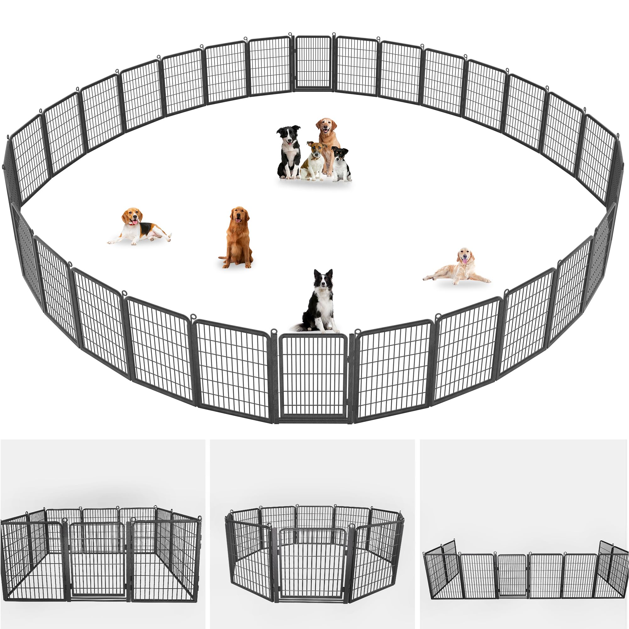 Jhsomdr Dog Playpen Outdoor With Low Threshold Full Gate, 40'' Height 34 Panels Large Dog Pen Dog Fence Outdoor For Yard, Heavy 