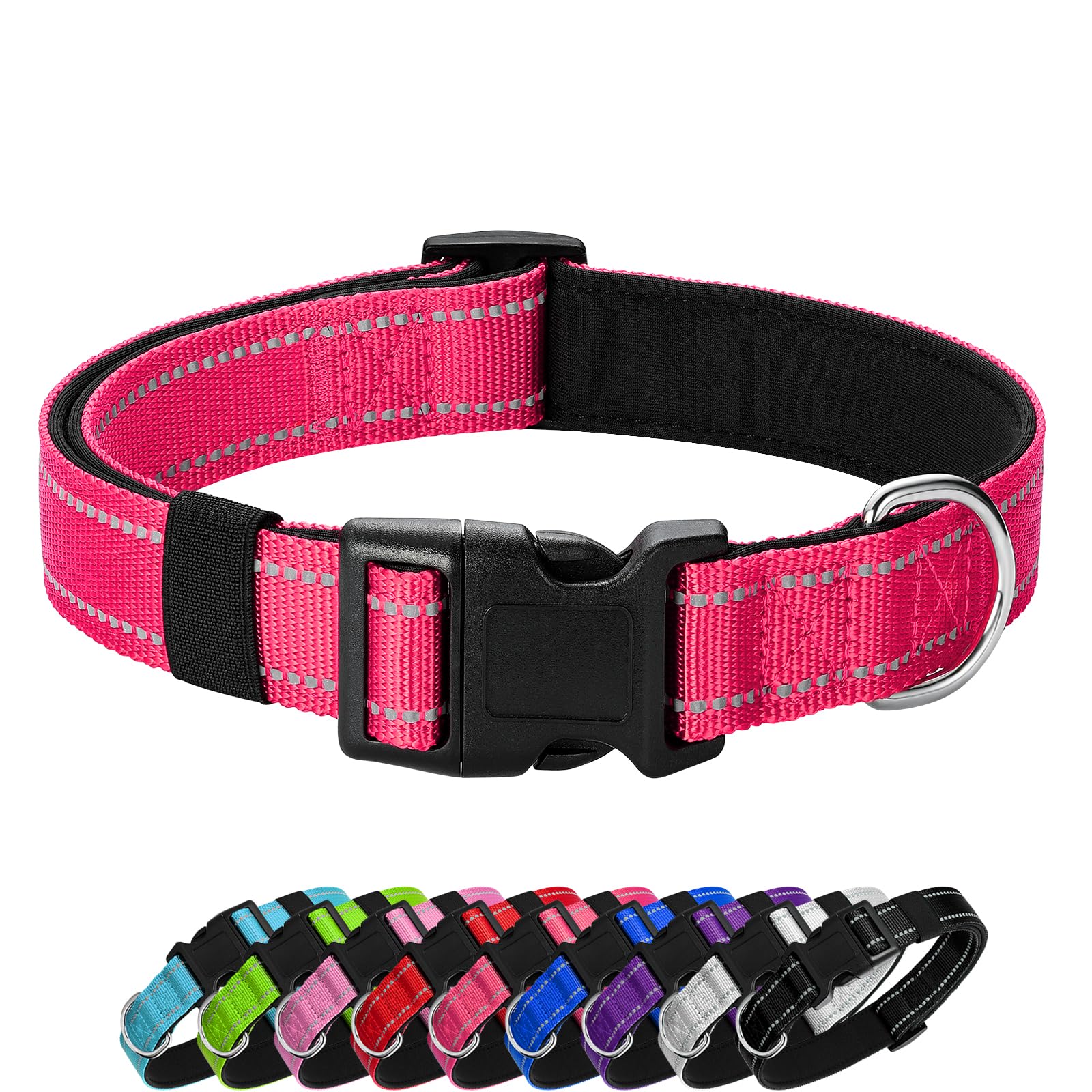 Penseepet Reflective Dog Collar Padded With Soft Neoprene Breathable Quick Release Basic Dog Collars For Puppy Small Dogs Hot Pink