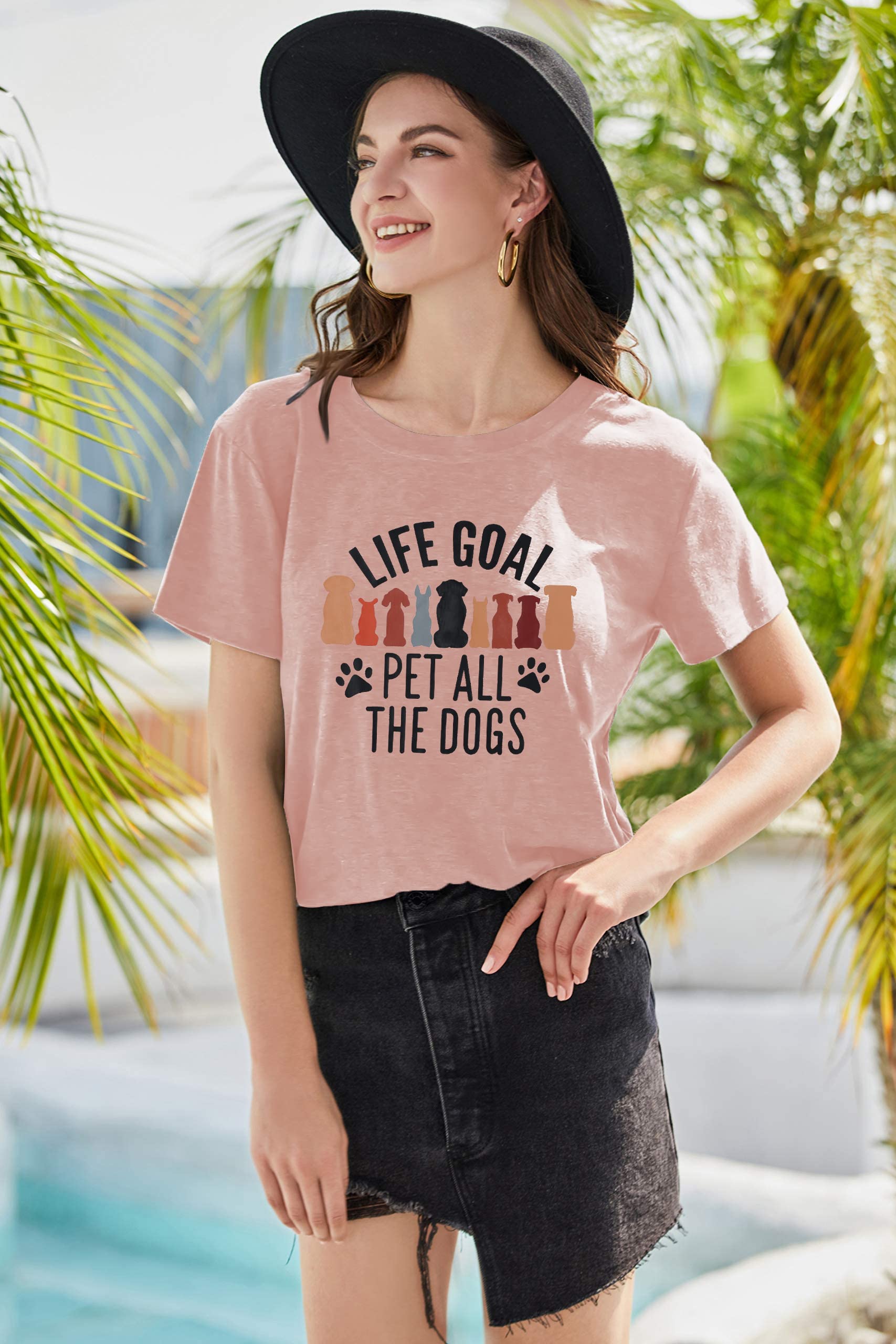 Women Mom Tshirts Life Goal Pet All The Dogs Letter Print Shirts Funny Saying Dog Lover Tee Top