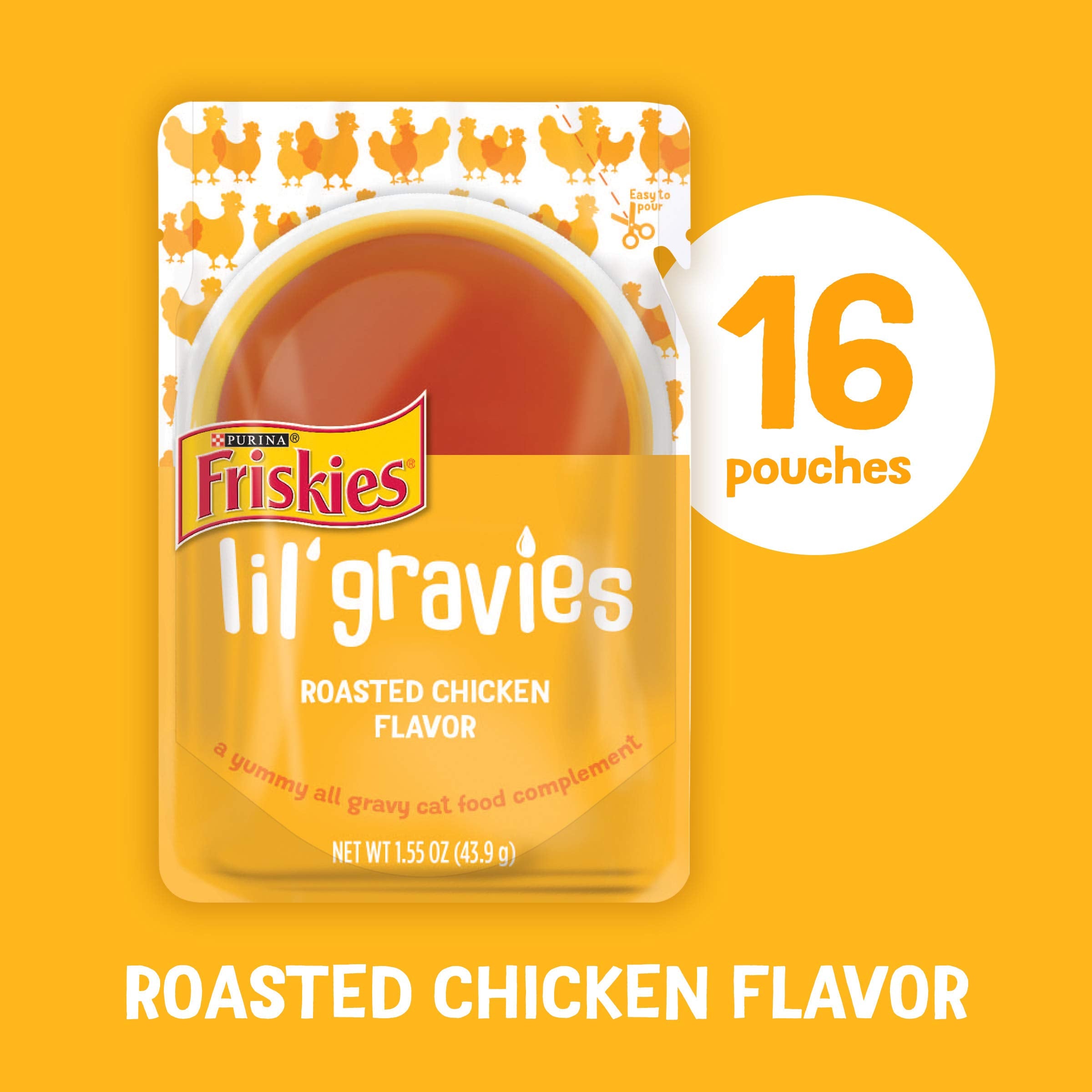 Purina Friskies Lil  Gravies Roasted Chicken Flavor Cat Food Lickable Cat Treats - (Pack of 16) 1.55 oz. Pouches