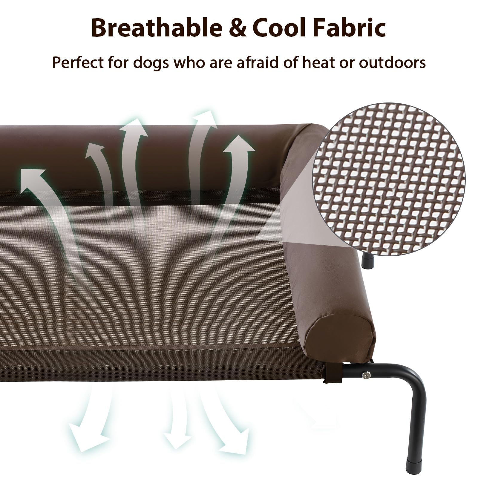 RRPETHOME Cooling Elevated Dog Bed for Large Dogs, Waterproof, Brown, 48"L x 35"W x 8"Th, Breathable Mesh, Portable for Indoor/Outdoor Use