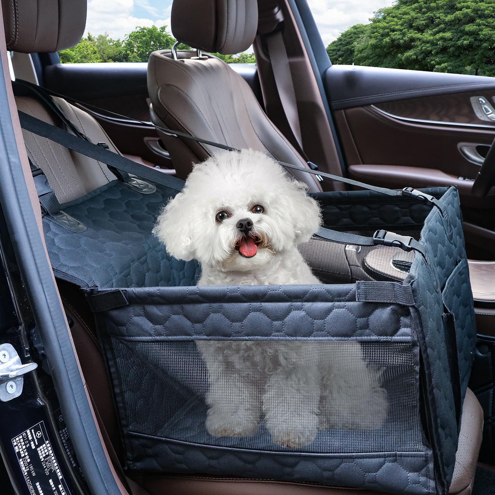 Dog Car Seat For Medium Small Dogs, Pet Car Seat With Adjustable Safety Belt & Storage Pockets, Breathable Waterproof Pet Car Se