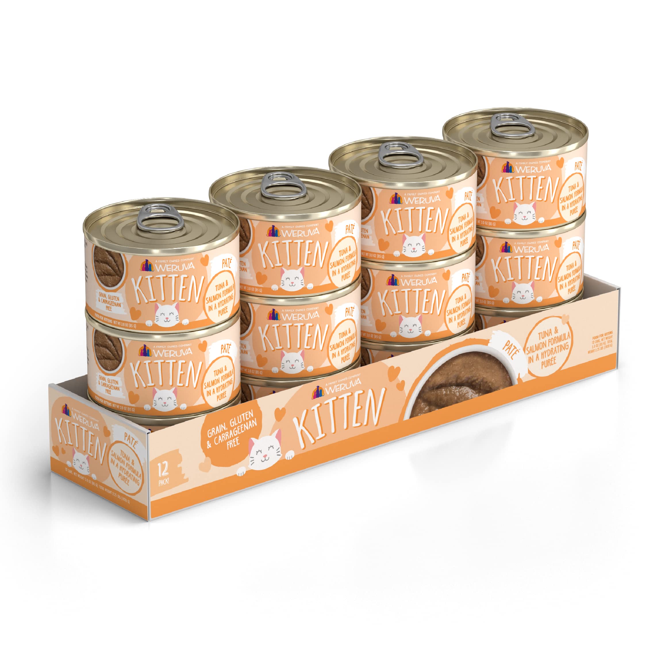 Weruva Kitten, Tuna & Salmon Formula in a Hydrating Pur  e 3oz Can (Pack of 12)