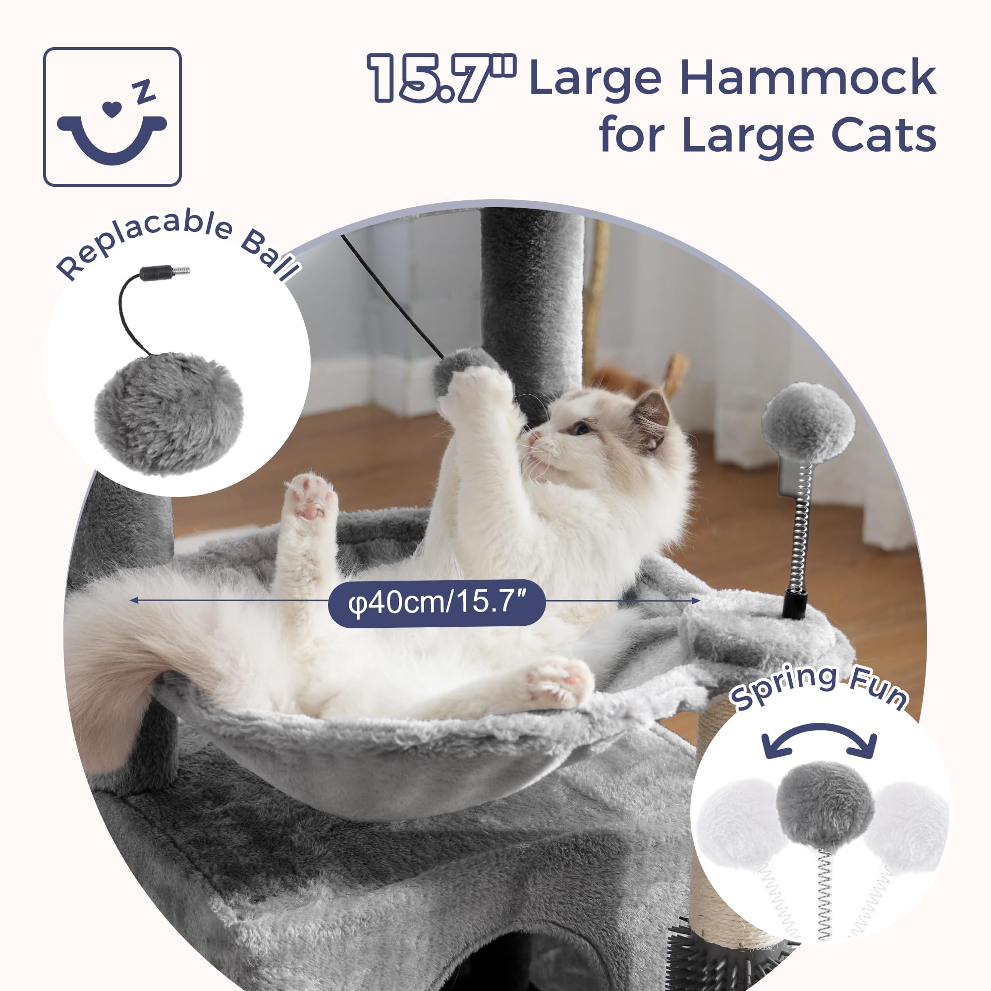 Pawfessor 5 In 1 Cat Tree 32 Inches Cat Tower With Self Groomer,15.7   Large Hammock, Fully Scratching Post, Removable Top Perch