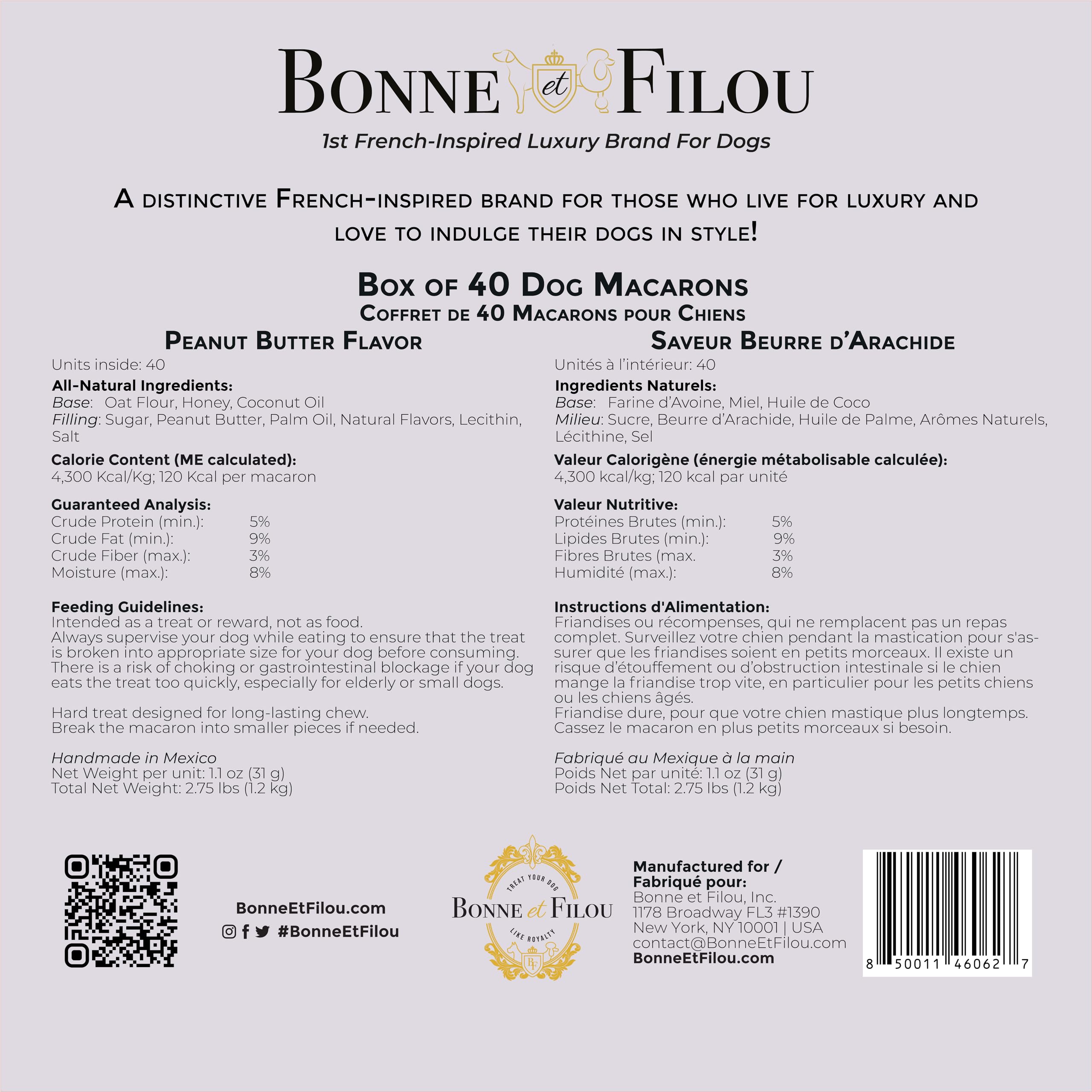 Bonne et Filou Dog Treats Peanut Butter Cupcakes - Gourmet Macaron Cakes, 40 Count Bulk Pack - Healthy & Delicious Human Grade S