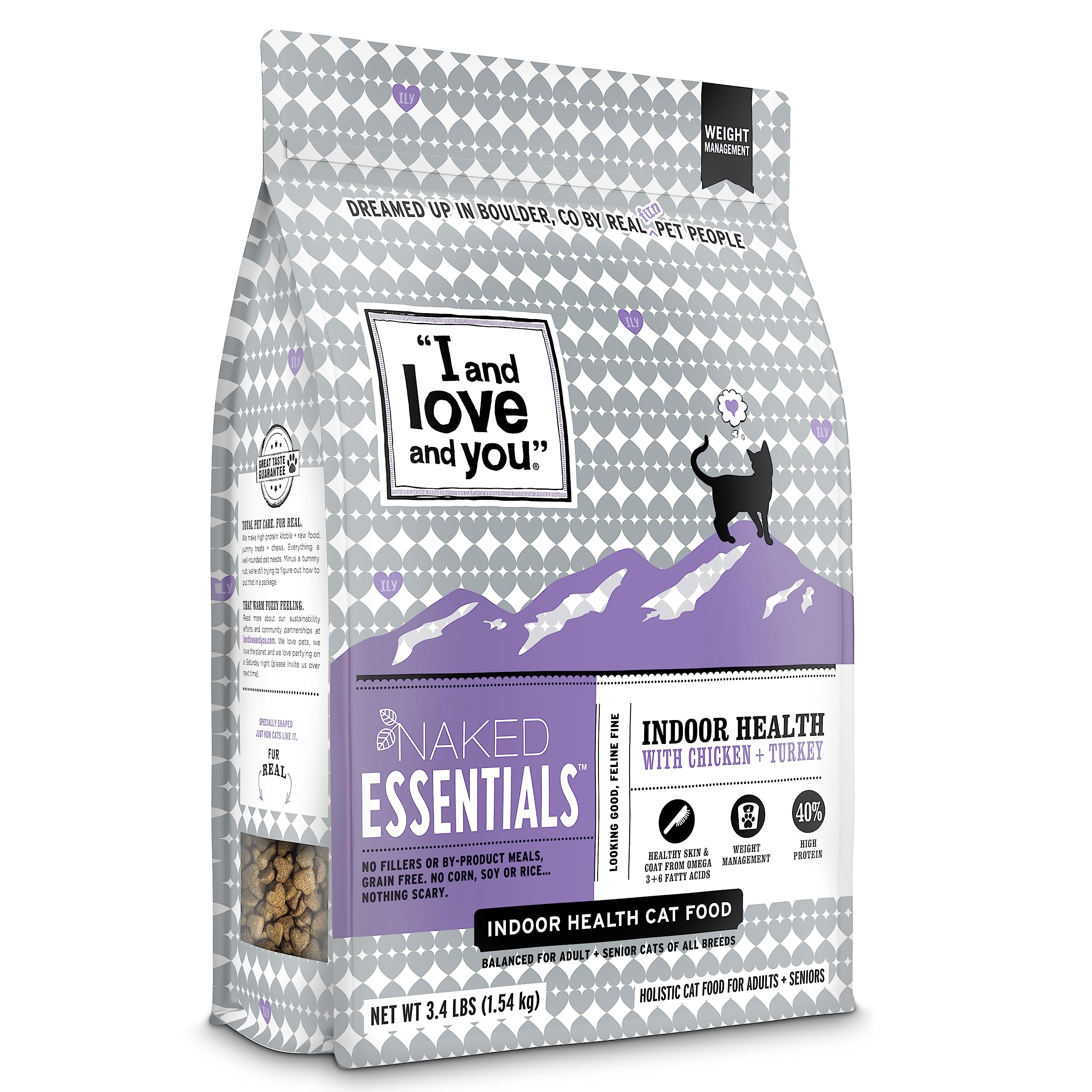 I and love and you Naked Essentials Dry Cat Food - Chicken + Turkey for Indoor Health - Grain Free, Real Meat, No Fillers, 3.4lb