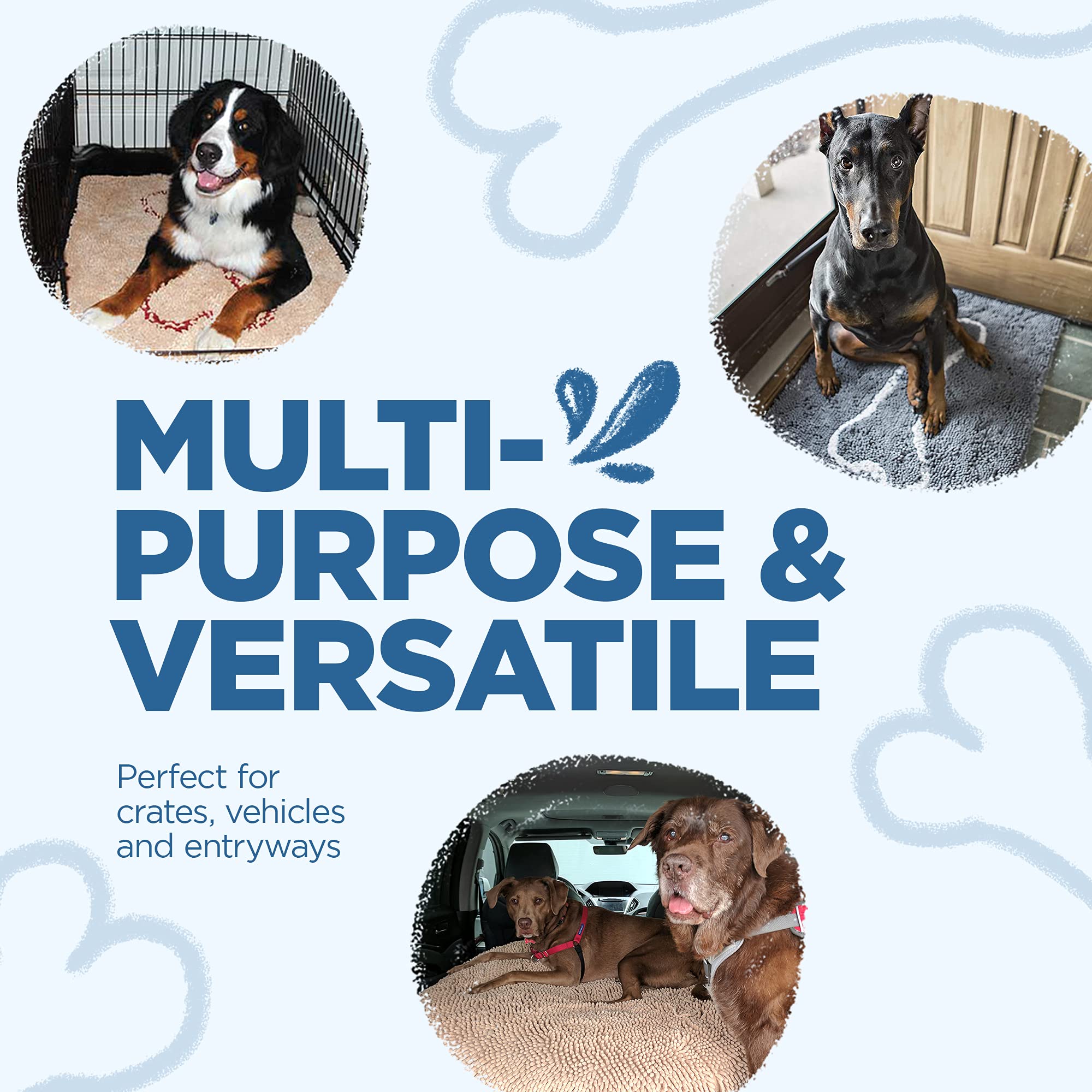 Soggy Doggy Doormat with Bone Design, Microfiber Chenille Indoor Wet Dog Mat for Muddy Paws and Drying, Ultra-Absorbent Dog Mats