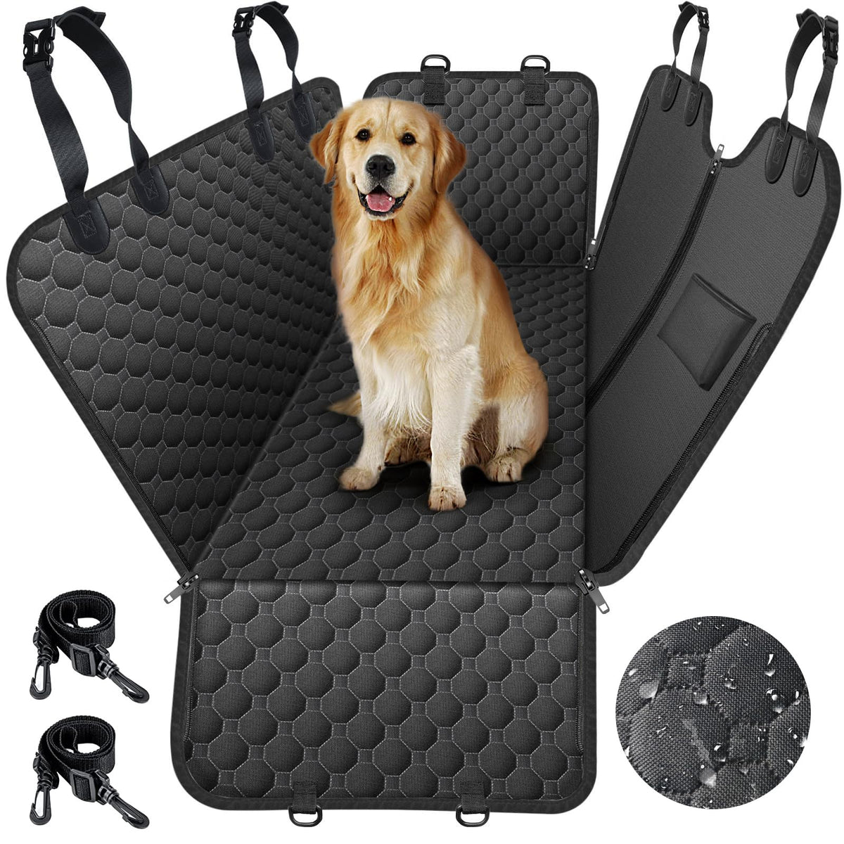 Mancro Dog Car Seat Cover For Back Seat, Waterproof Car Seat Protector For Dogs With Side Flaps, Scratchproof Dog Backseat Cover, Nonslip Dog Hammock For Sedans, Suvs, X-Large, All Black