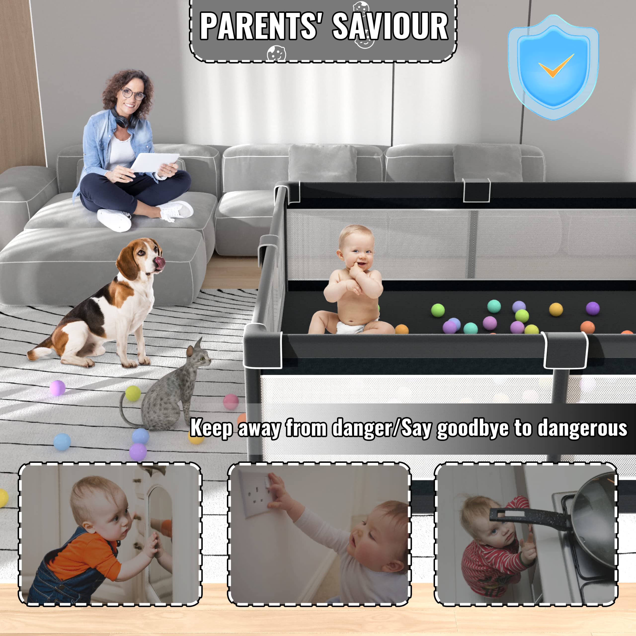 LUTIKIANG Playpen, 79 X 71 Extra Large Playpen, Play Pen for Babies and Toddlers, Kids Play Pen, Sturdy Safety Play Yard, Baby F