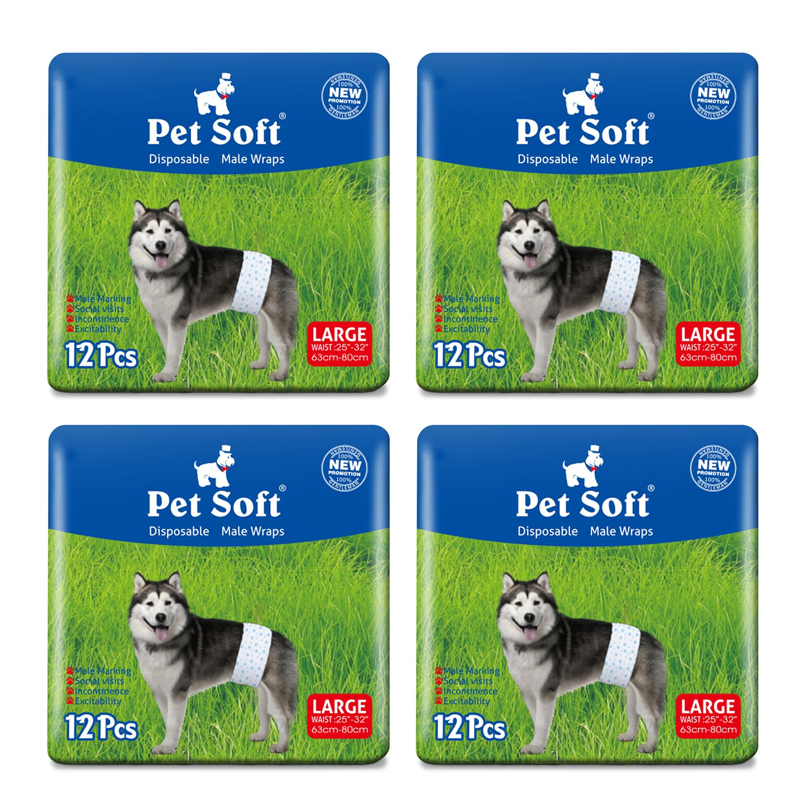 Pet Soft Disposable Male Dog Wraps - Dog Diapers For Male Dogs, Puppy Diapers 48Pcs Large