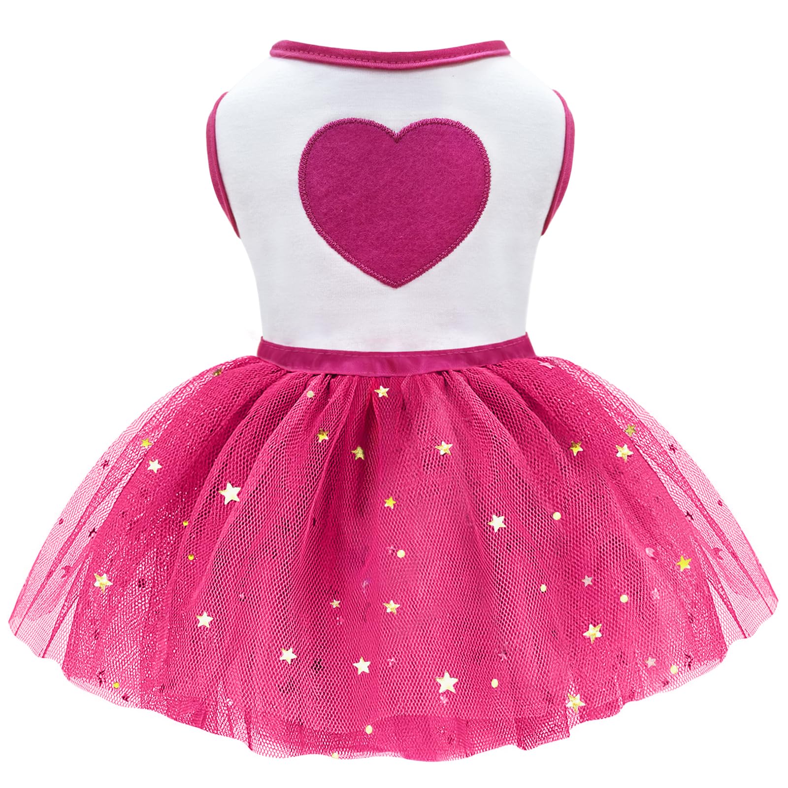Idepet Spring Summer Pet Dog Cat Puppy Tutu Princess Dress Heart Printed Lace Dog Skirt Pet Apparel Dog Dress (Rose Red, L)