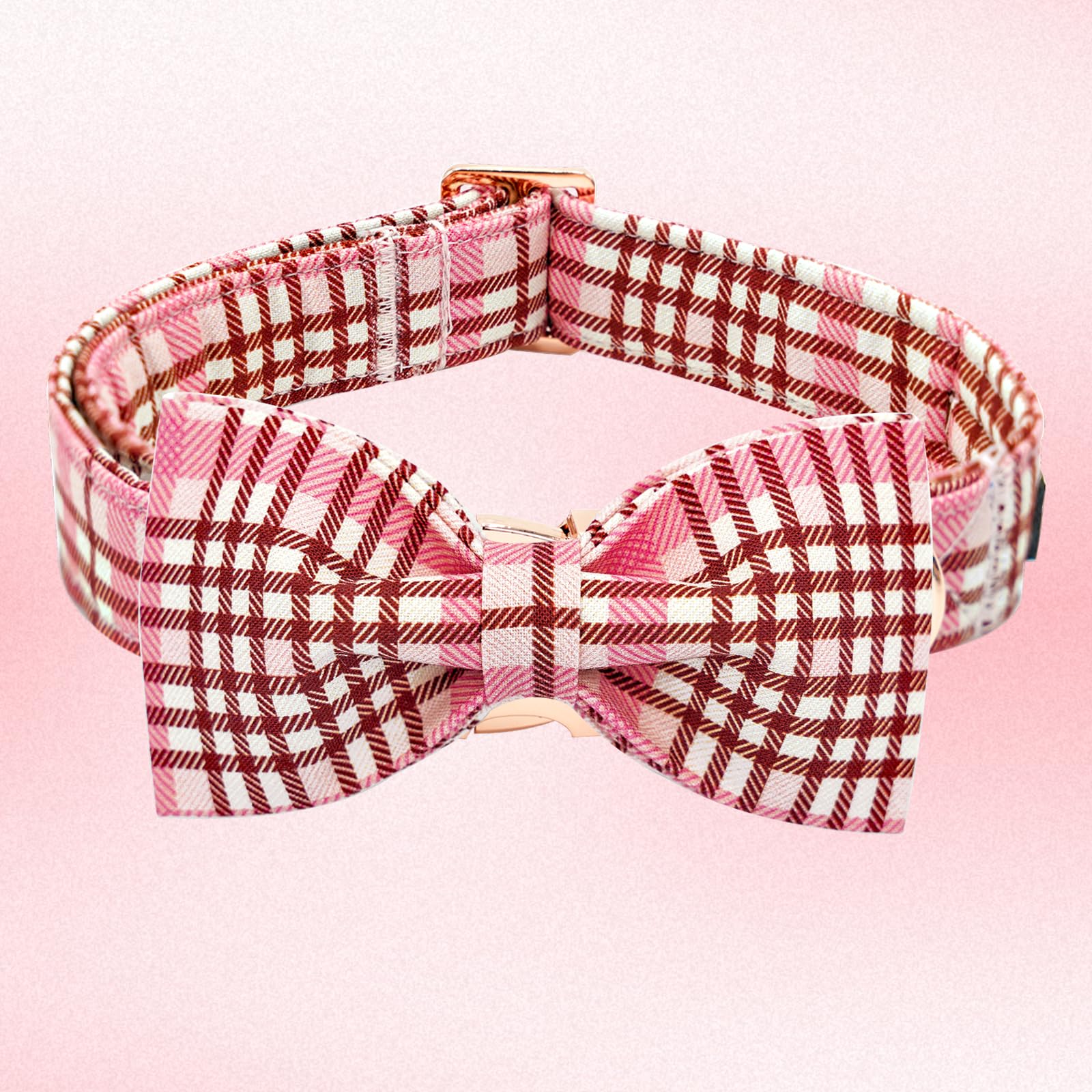 Elegant Little Tail Cute Pink Dog Collar With Bow For Medium Dogs, Adjustable Cotton Summer Pet Collar