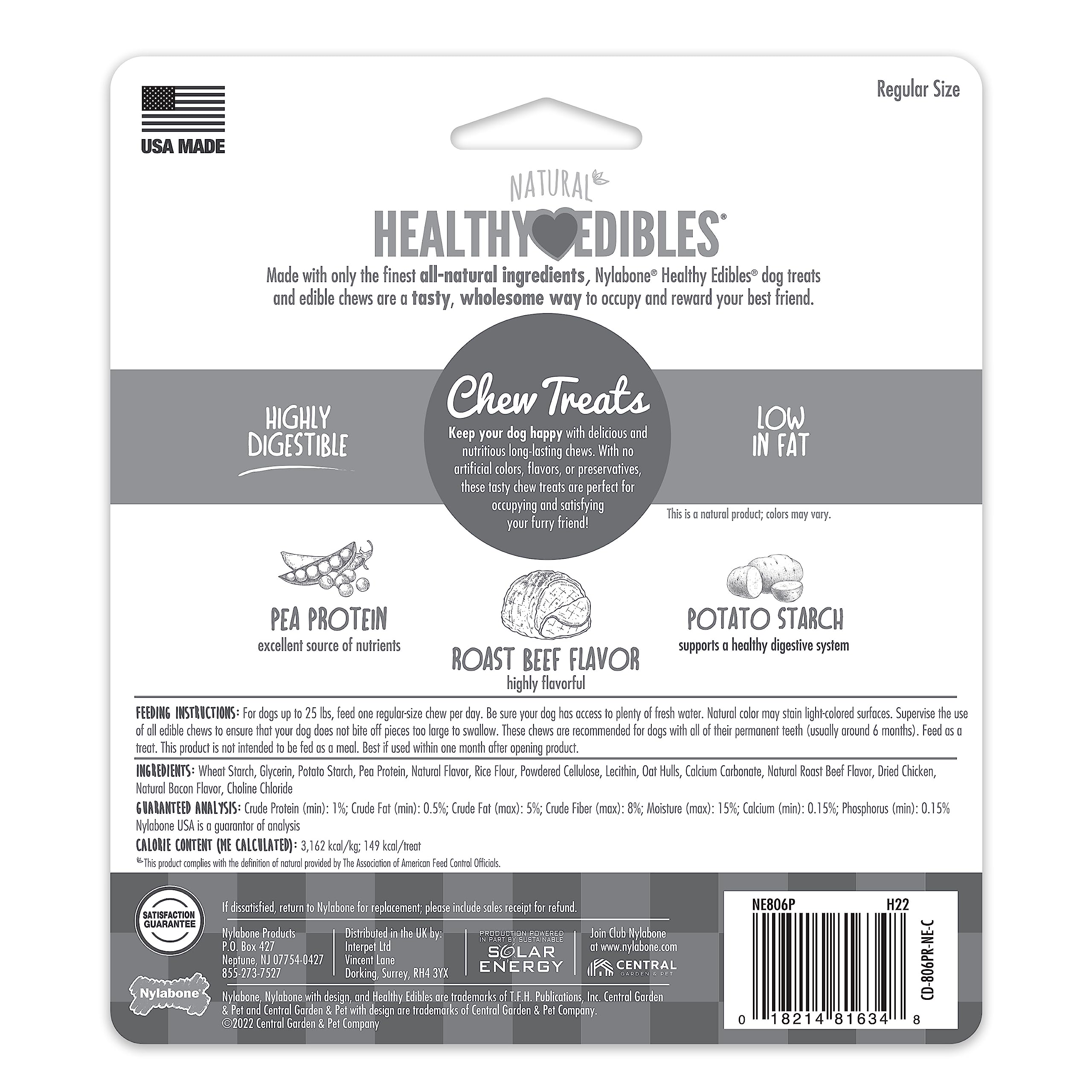Nylabone Healthy Edibles Roast Beef Flavor Chew Treats for Dog 3 Count Small/Regular