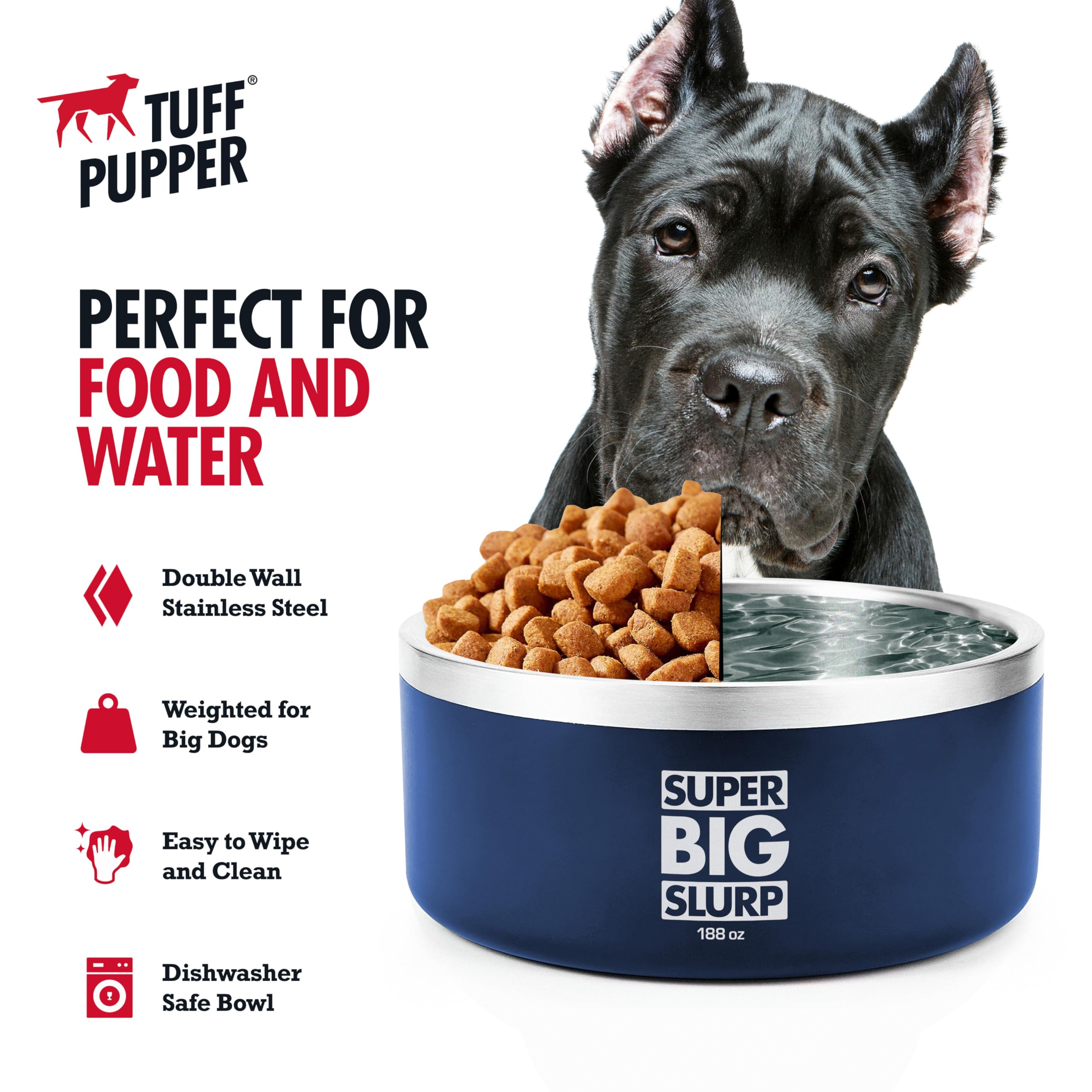 Tuff Pupper Heavy Duty Insulated Dog Bowl | Double Wall Stainless Steel Dog Food Dish | Non-Slip Spill Proof Dishwasher Safe Cat