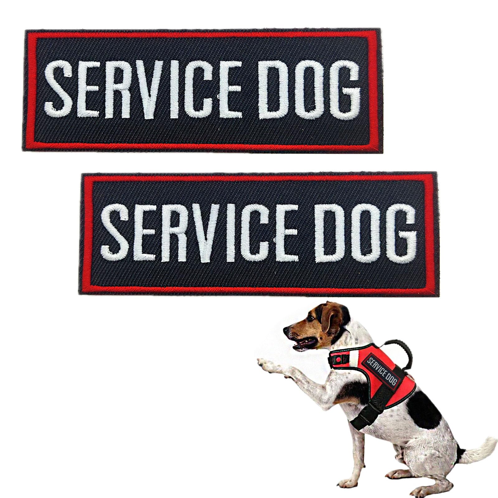 2 Pack Service Dog Patches for Harness, Tags with Hook and Loop Patches Red Border for Vests and Harnesses for Dog in Training, 
