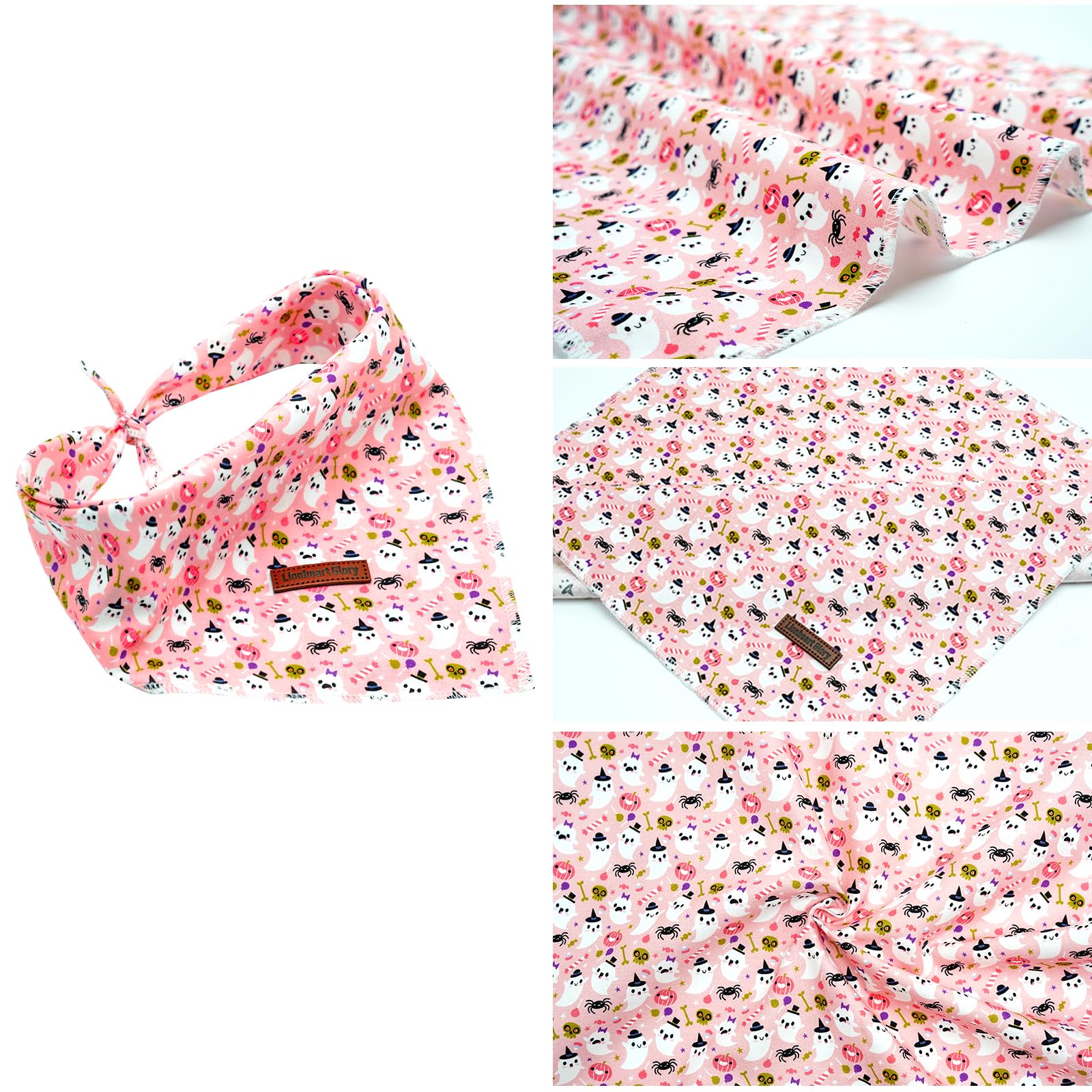 Lionheart Glory Fall Plaid Dog Scarf - Washable, Soft, Square, Adjustable Bandana For Medium To Large Dogs - Halloween Theme