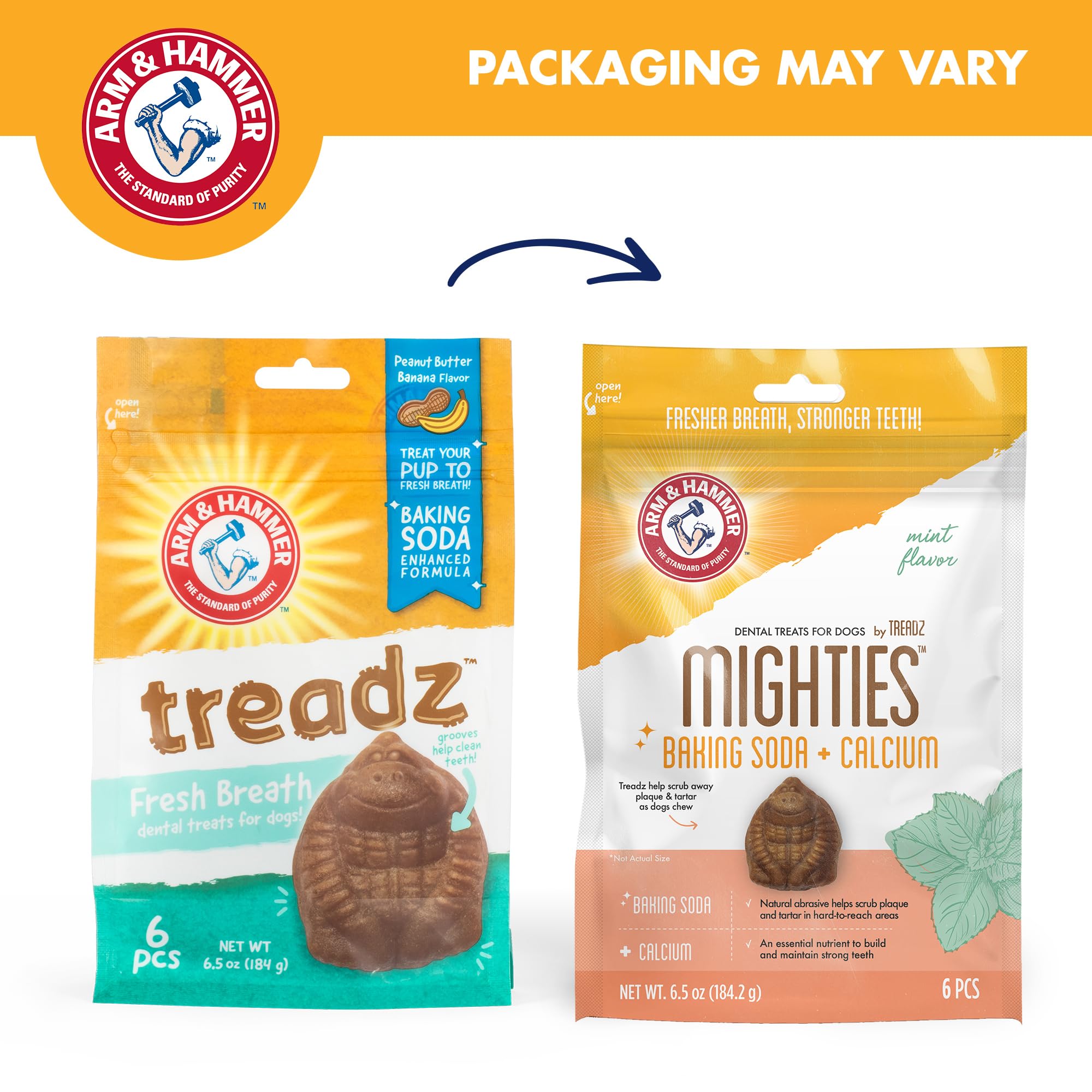 Arm & Hammer for Pets Mighties by TREADZ Dental Treats for Dogs with Baking Soda and Calcium, Help Fight Bad Breath, Plaque & Ta
