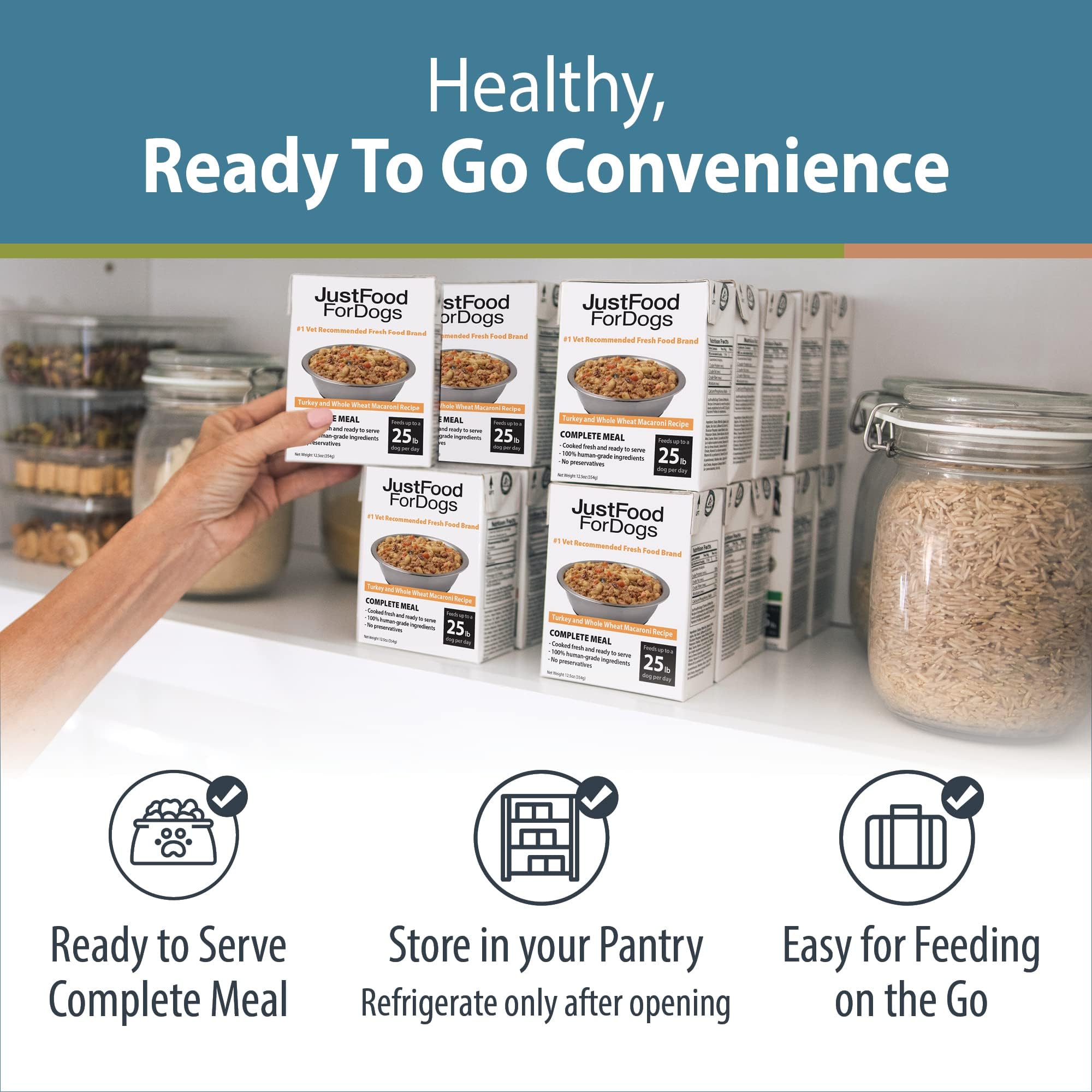 JustFoodForDogs Pantry Fresh Wet Dog Food, Complete Meal or Dog Food Topper, Turkey & Whole Wheat Macaroni Human Grade Dog Food