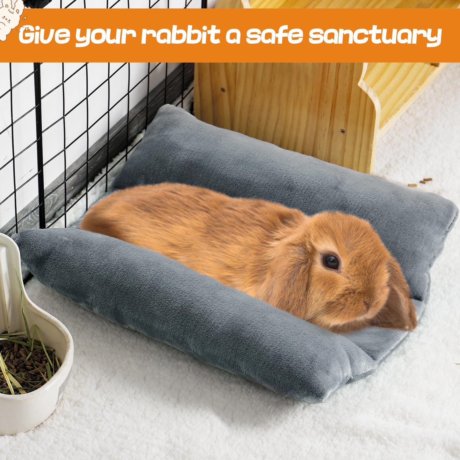 Soft Rabbit Bed, 15.7'' X 14'' Warm Thickened Bunny Concave Bed, Cuddle Cushion Plush Mat With Cotton Lounger Pillows, Small Pet