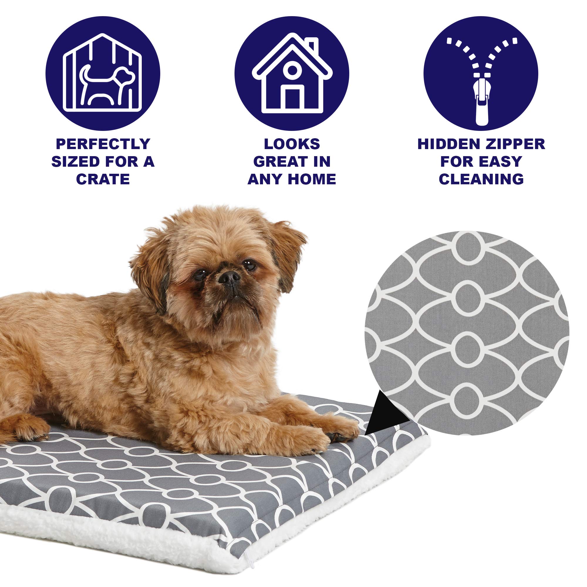 Midwest Homes For Petsquiet Time Teflon Defender Dog Beds; Pet Beds Designed To Fit Folding Metal Dog Crates, Gray & White Geometric Pattern, 24-Inch