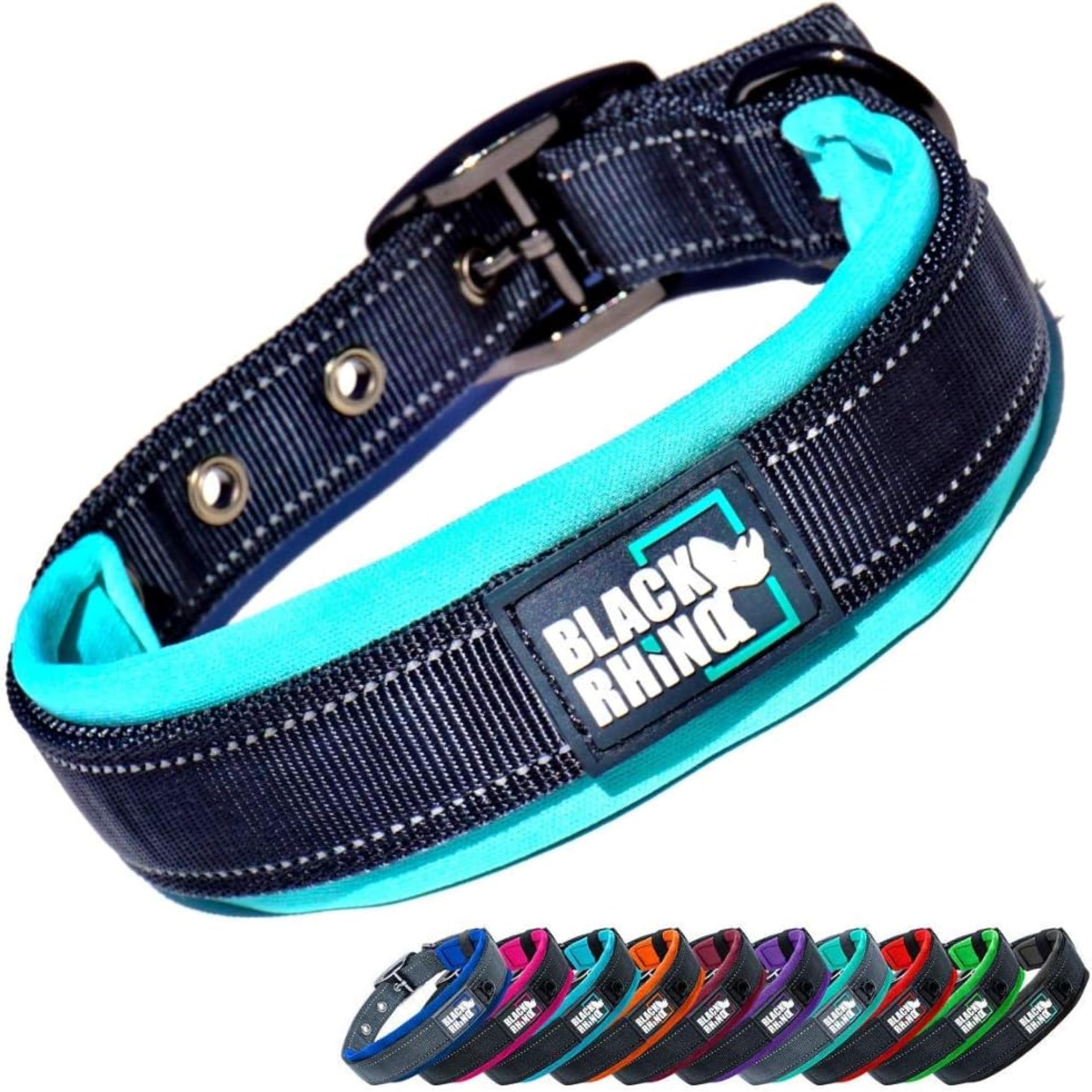 Black Rhino - The Comfort Collar Ultra Soft Neoprene Padded Dog Collar For All Breeds - Heavy Duty Adjustable Reflective Weatherproof (Medium, Aqua/Grey)