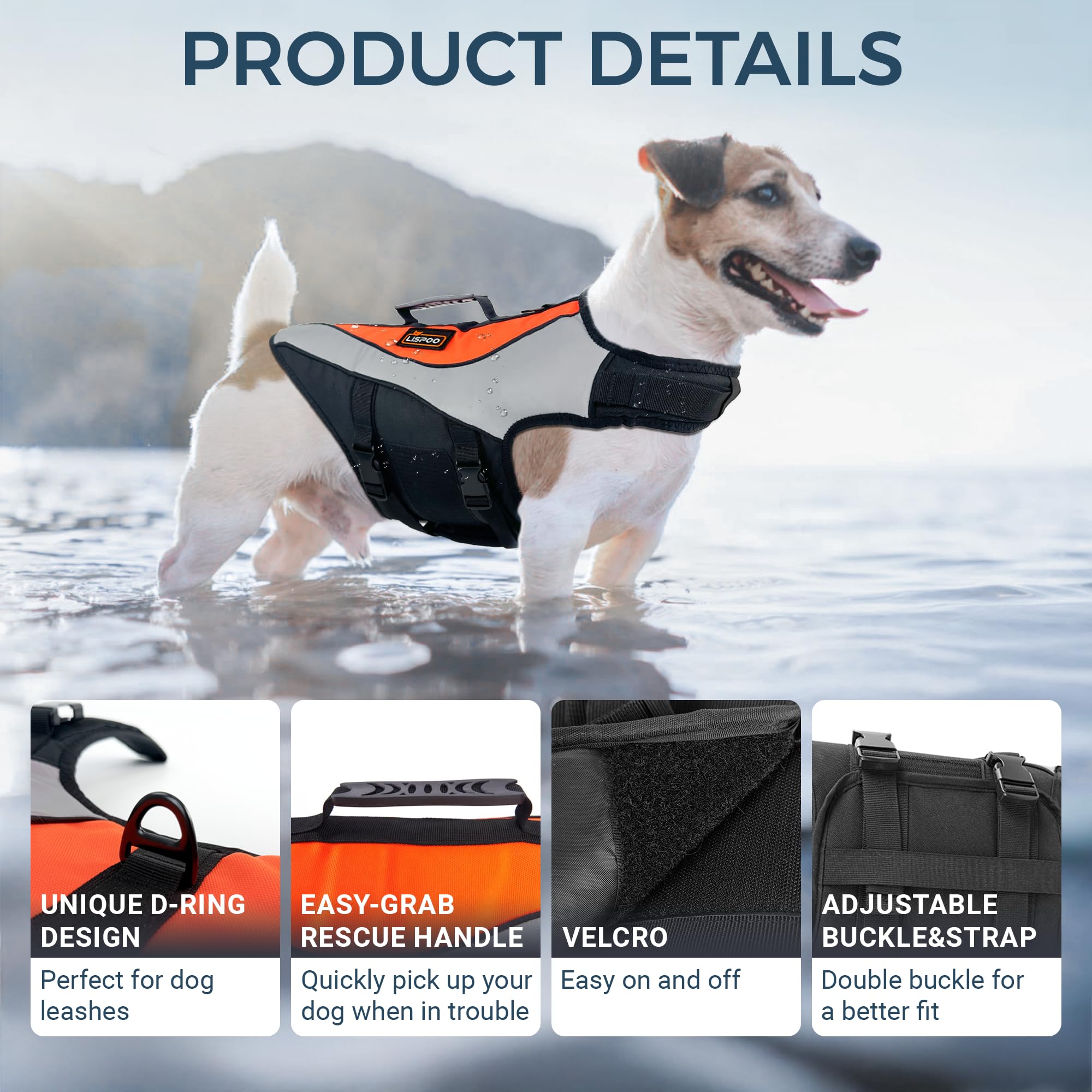 Lispoo Dog Life Jacket & Swimming Safety Vest, Buoyant Float Coat With Handle & Reflective Strips For Small To X-Large Dogs, Wat