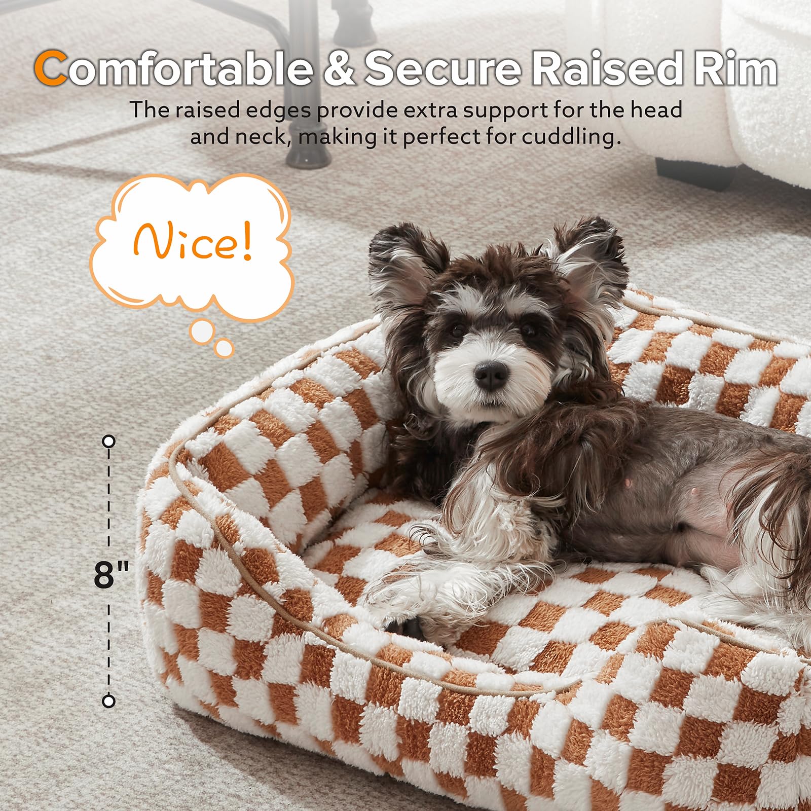 Joejoy Dog Bed For Large Medium Small Dogs - Rectangle Orthopedic Dog Sofa Bed, Cute Modern Puppy Bed With Jacquard Shaggy Plush