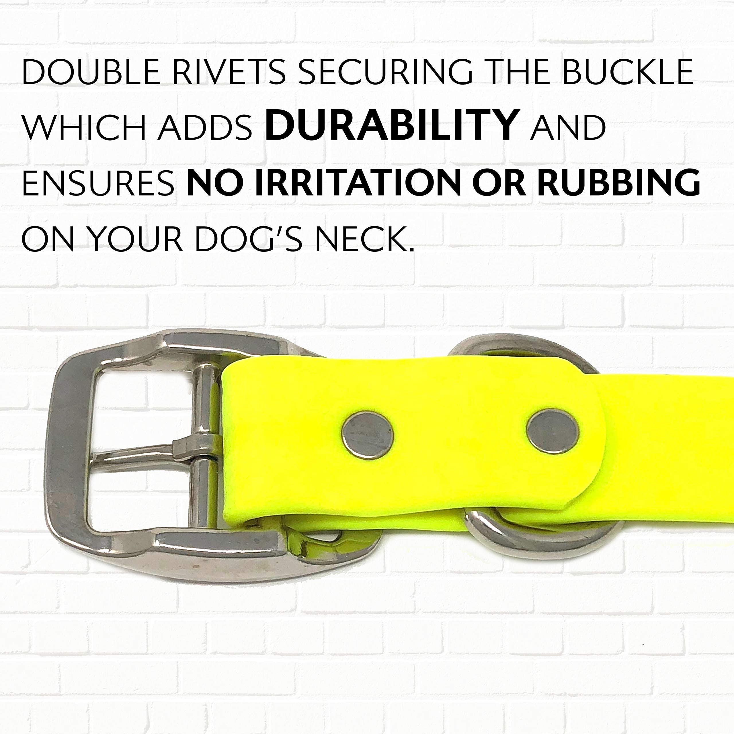 Regal Dog Products Large Yellow Dog Collar With Heavy Duty Double Buckle & D Ring | Vinyl Coated, Custom Fit, Adjustable Biothane Dog Collar | Chew Resistant Waterproof Center-Ring Collar For Dogs