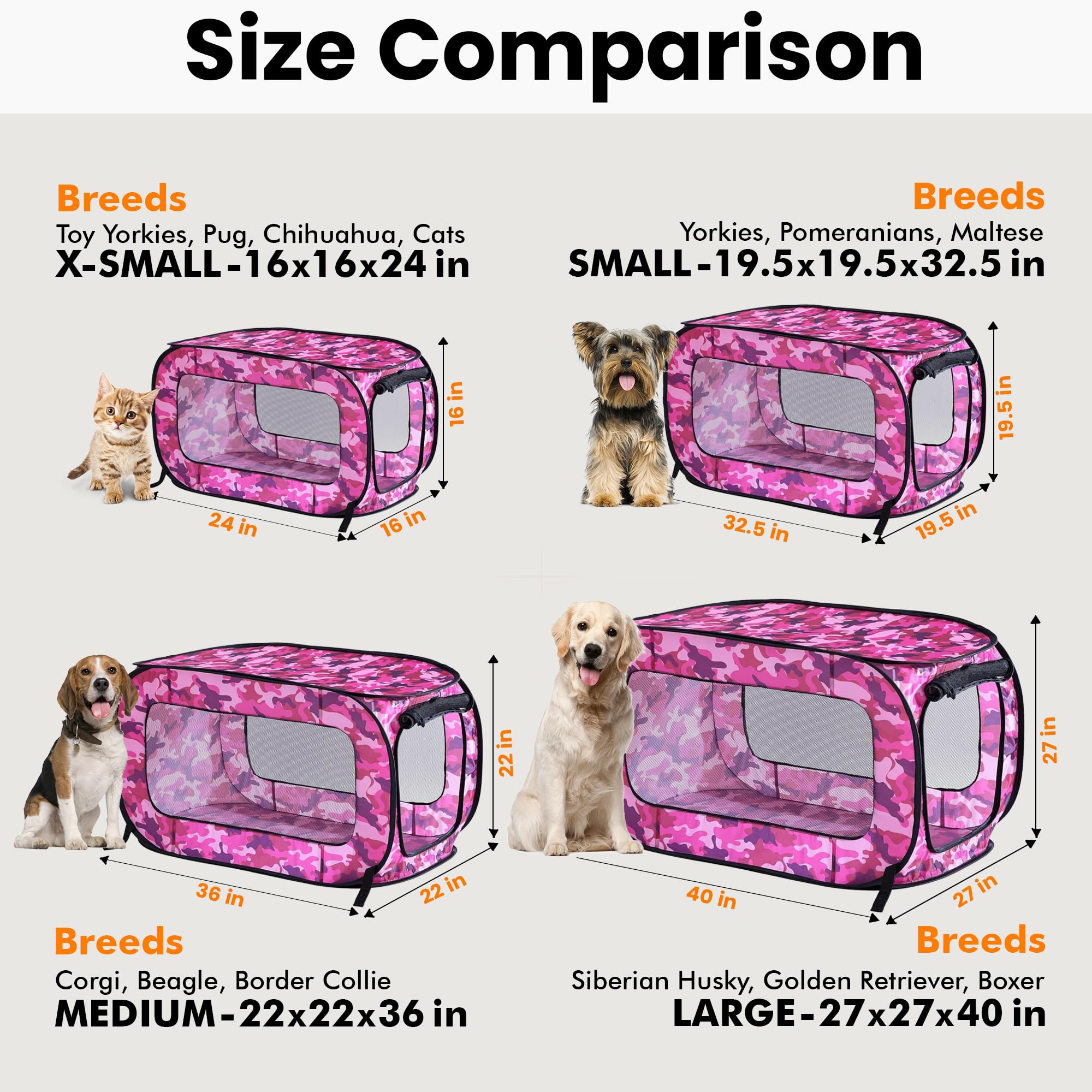Beatrice Home Fashions Portable Collapsible Dog Cat Crate 36" L x 22" W x 22" H Camo Pink Model PRTPPK36CMPK