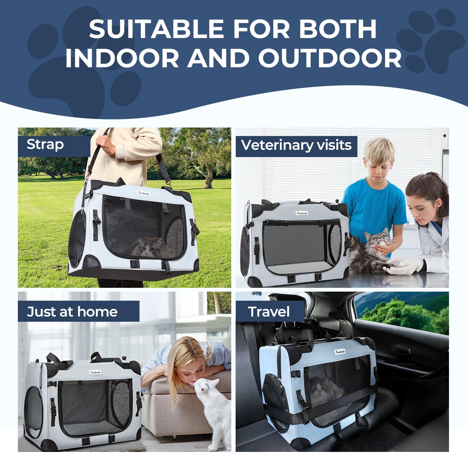 Pawtenda Large Cat Carrier for 2 Cats, 24x17x17 Collapsible Soft-Sided Travel Pet Carrier with Bowl/Mat/Blanket, Expandable Clos