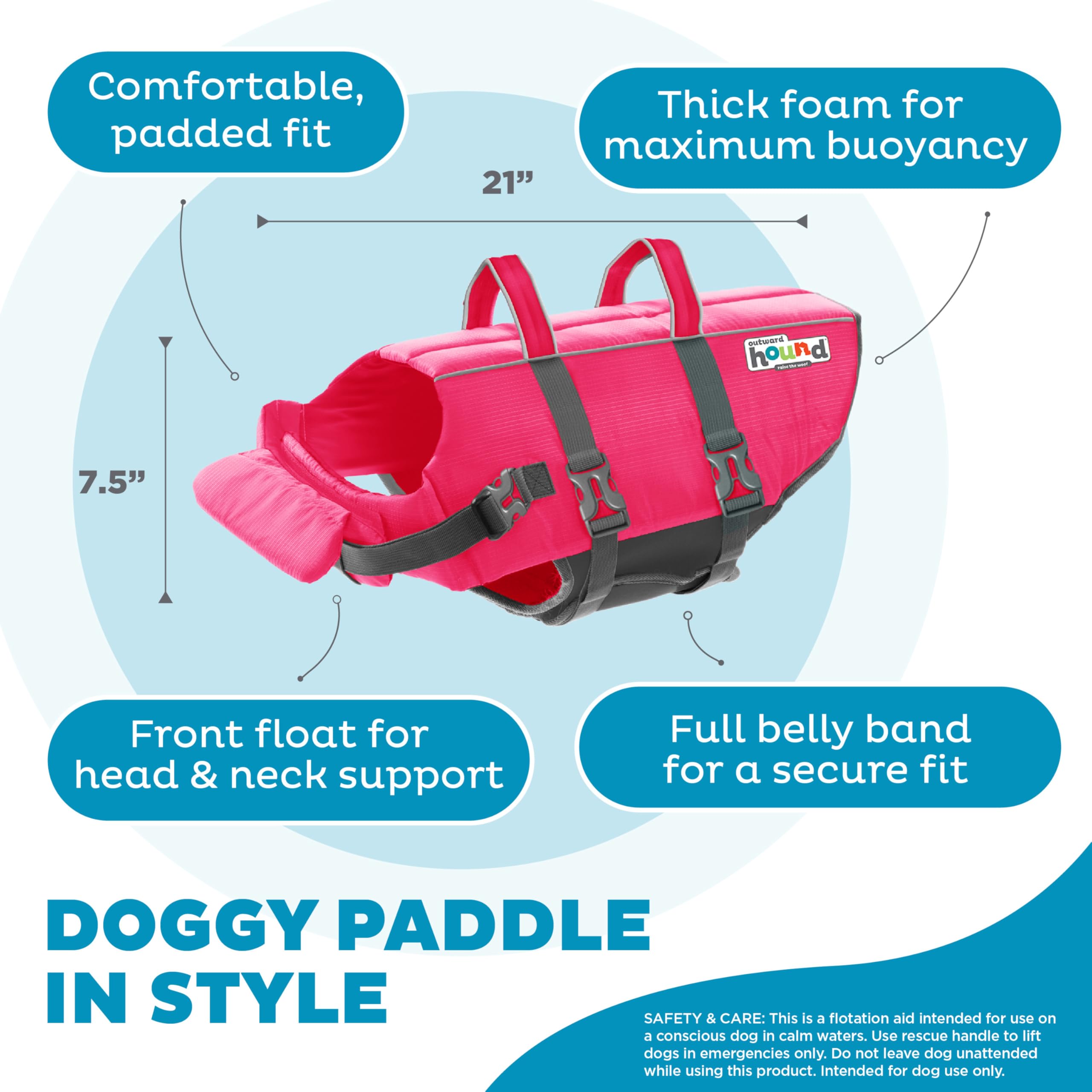 Outward Hound Granby Splash Dog Life Jacket, High-Buoyancy Dog Life Vest for Swimming, Boating, and Water Safety, XL, Pink