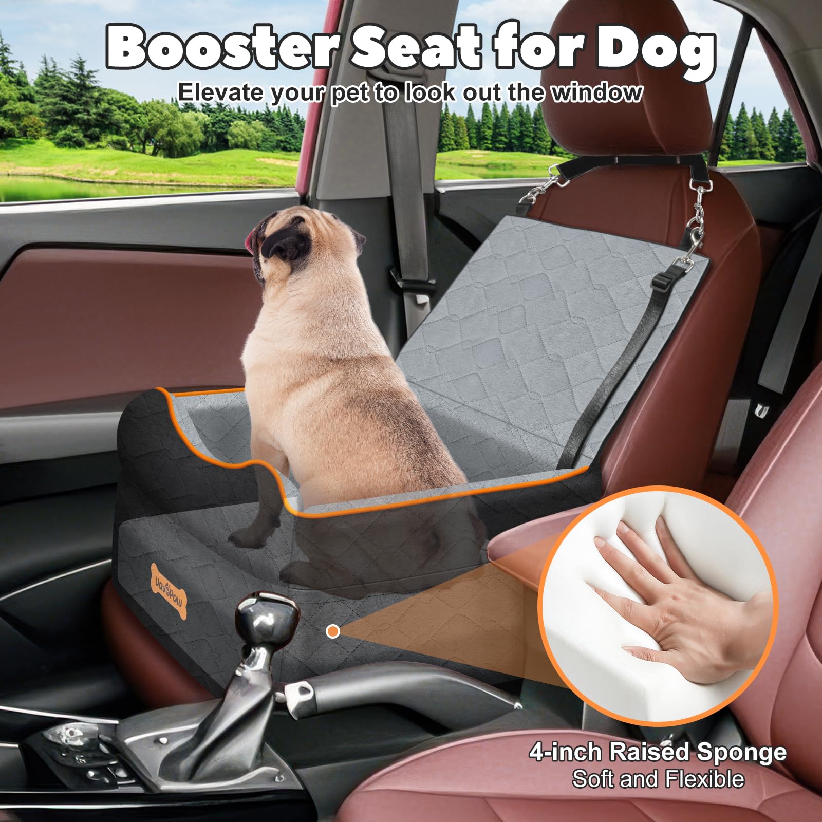 VavoPaw Small Dog Car Seat, Waterproof Dog Booster Seat with Thick Cushion & Safety Leash, Removable Car Back Seat Bed for 1 Sma