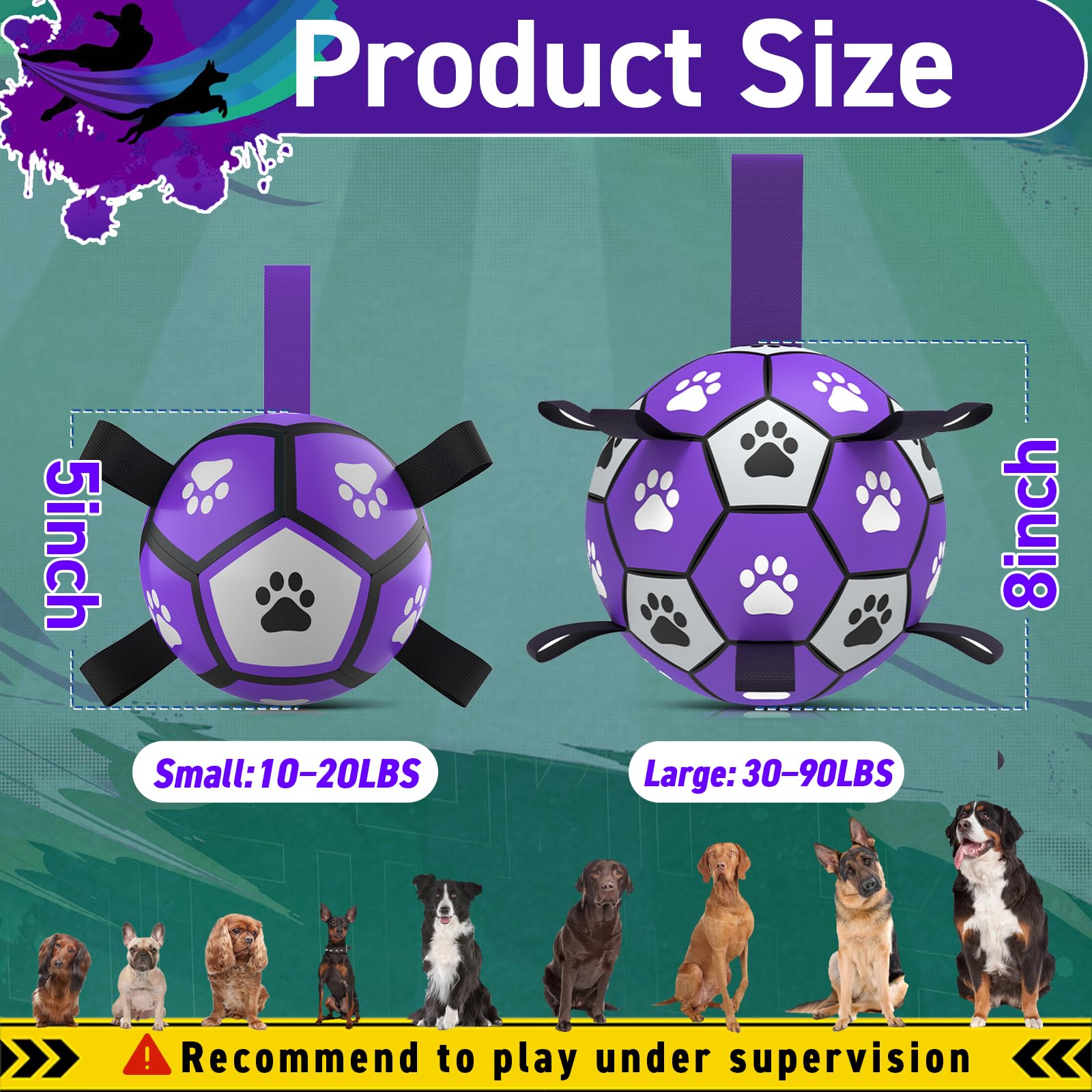 Qdan Dog Toys Soccer Balls: Interactive Dog Toys For Tug Of War, Doggy Balls With Straps, Puppy Birthday Gifts, Durable Puppy Ba