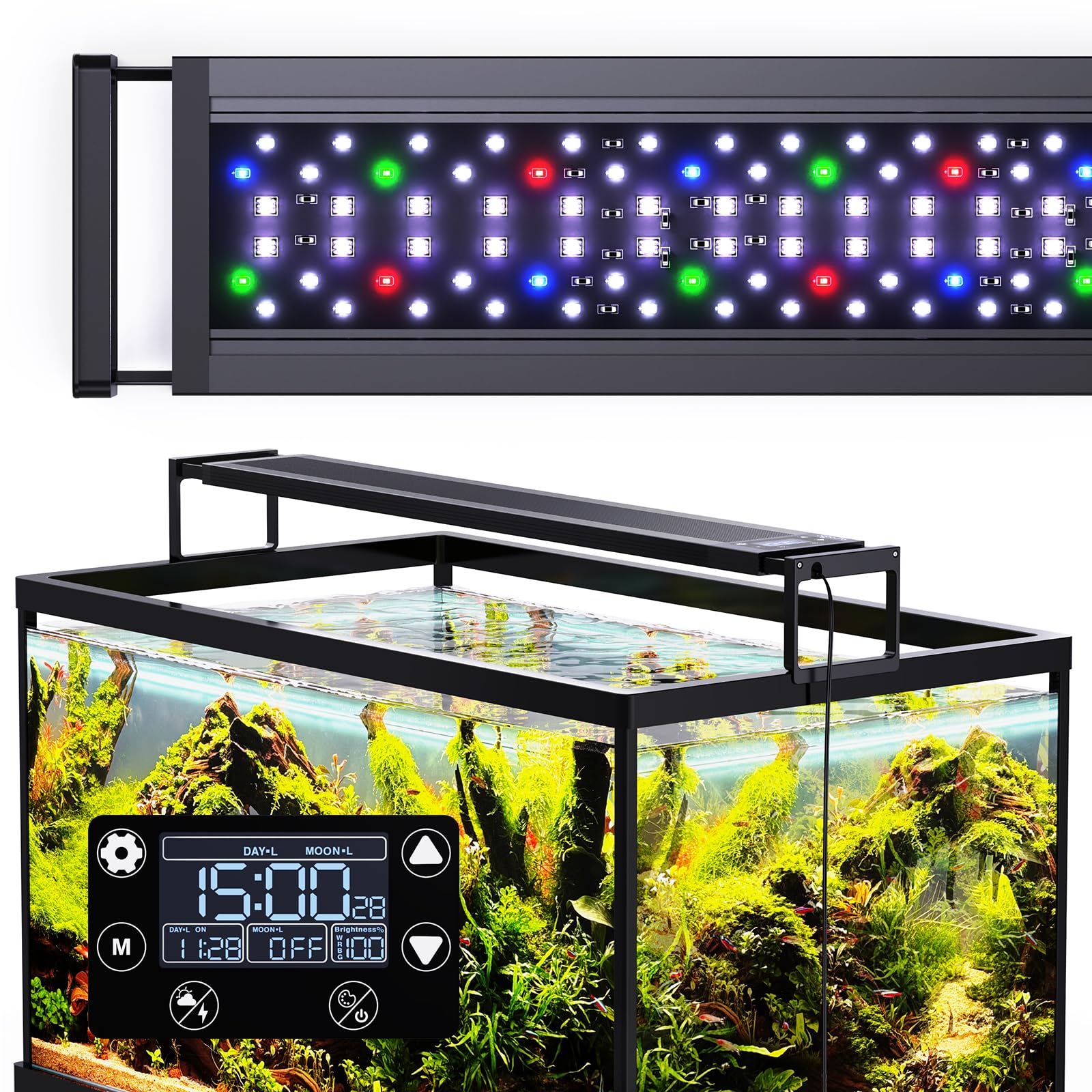 SEAOURA 24/7 LED Aquarium Light for 24-30 Inch Fish Tank, Auto On Off with Timer, 9 Colors, Adjustable Brightness, Daylight & Mo