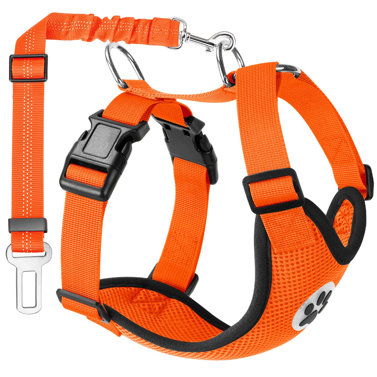 Lukovee Dog Safety Vest Harness With Seatbelt, Dog Car Harness Seat Belt Adjustable Pet Harnesses Double Breathable Mesh Fabric With Car Vehicle Connector Strap For Dog (Xx-Small, Orange)